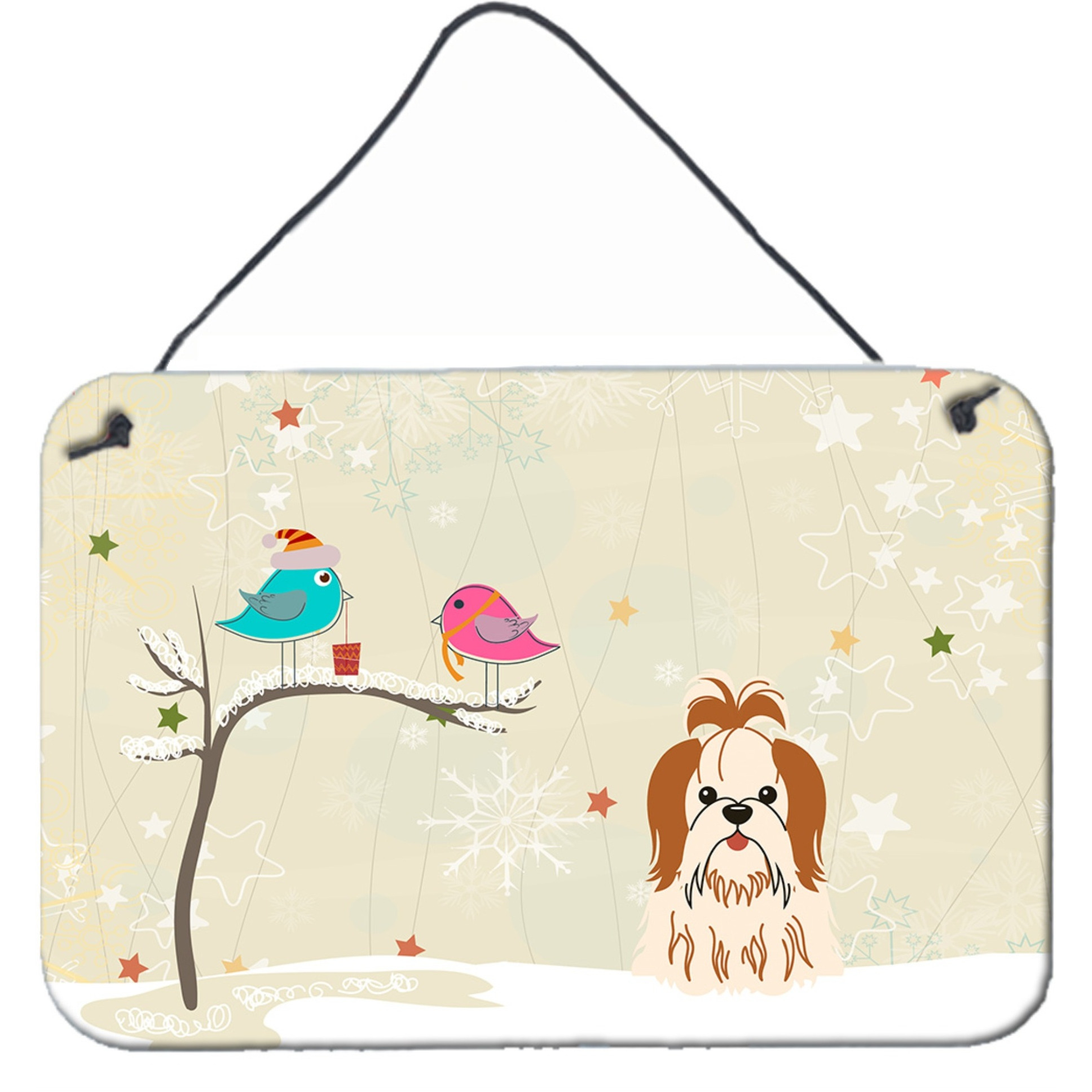 &quotCaroline's Treasures Christmas Presents between Friends Shih Tzu Red White Wall or Door Hanging Prints BB2559DS812, 8"" x 12"", Multicolor"