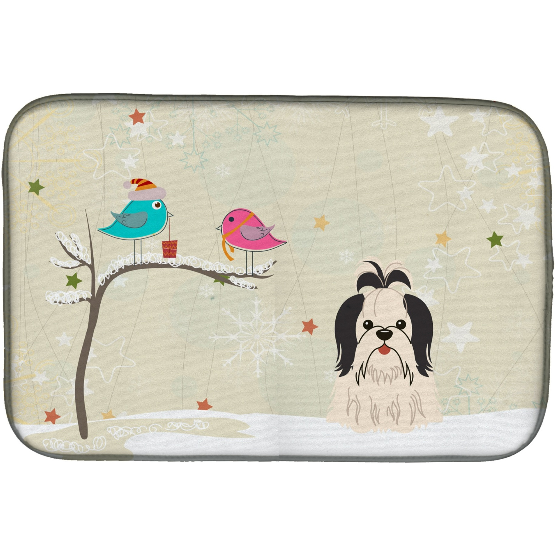 &quotCaroline's Treasures Christmas Presents between Friends Shih Tzu Dish Drying Mat, 14"" x 21"""