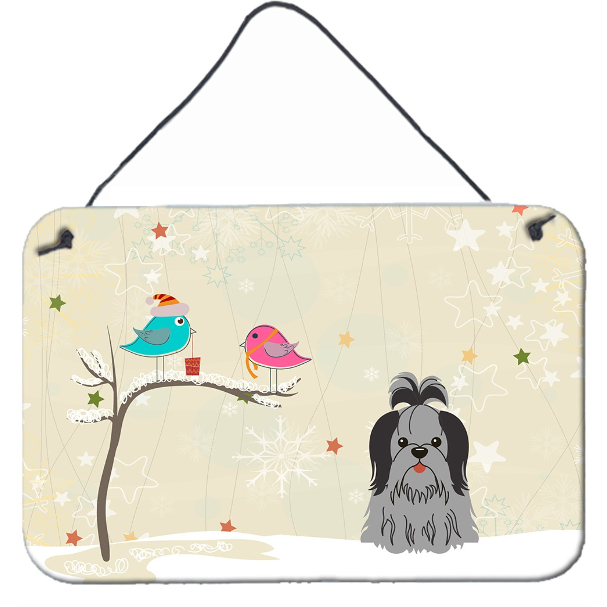 &quotCaroline's Treasures Christmas Presents Friends Shih Tzu Black Silver Wall or Door Hanging Prints BB2561DS812, 8"" x 12"""