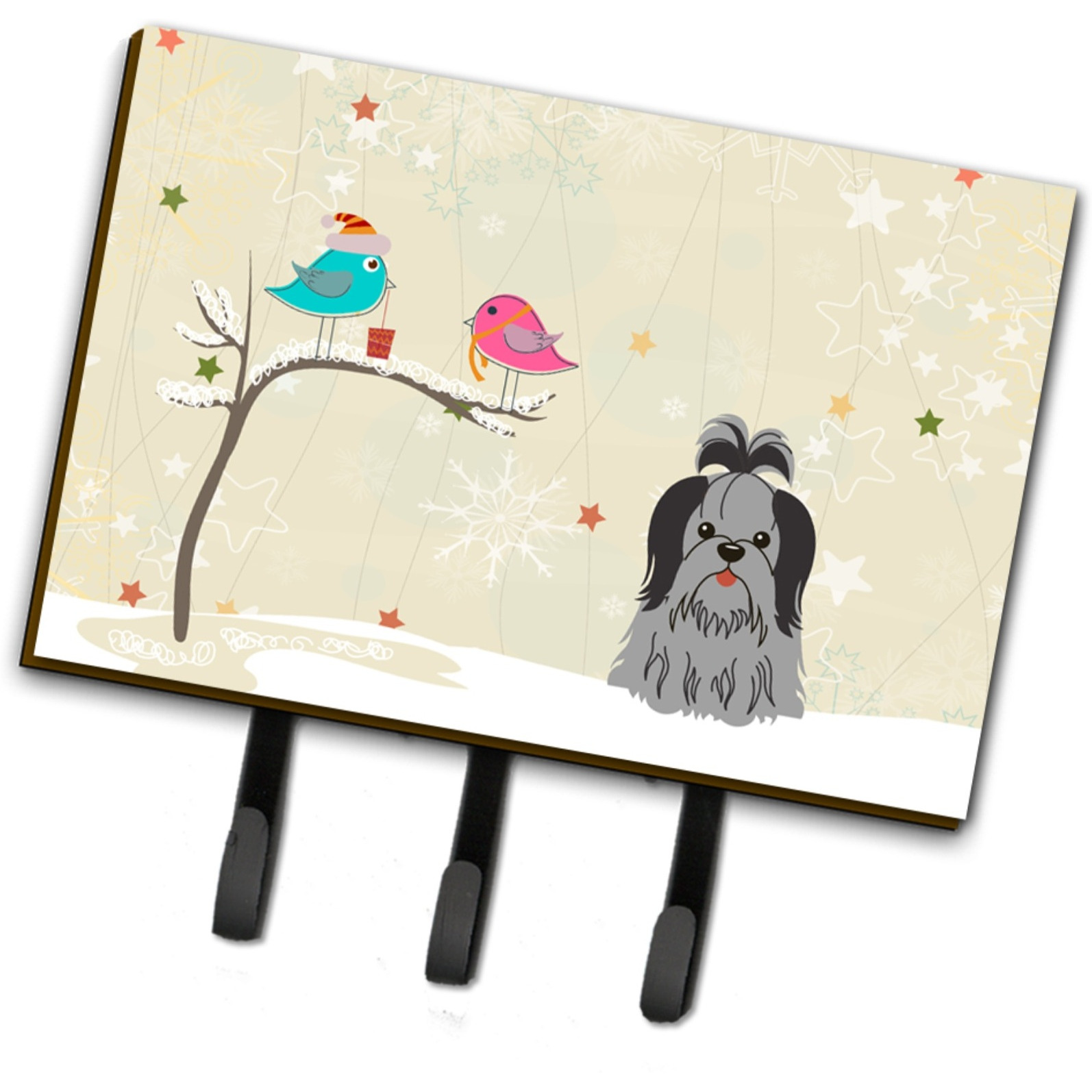 &quotCaroline's Treasures Christmas Presents Friends Shih Tzu Black Silver Leash or Key Holder BB2561TH68, Triple"