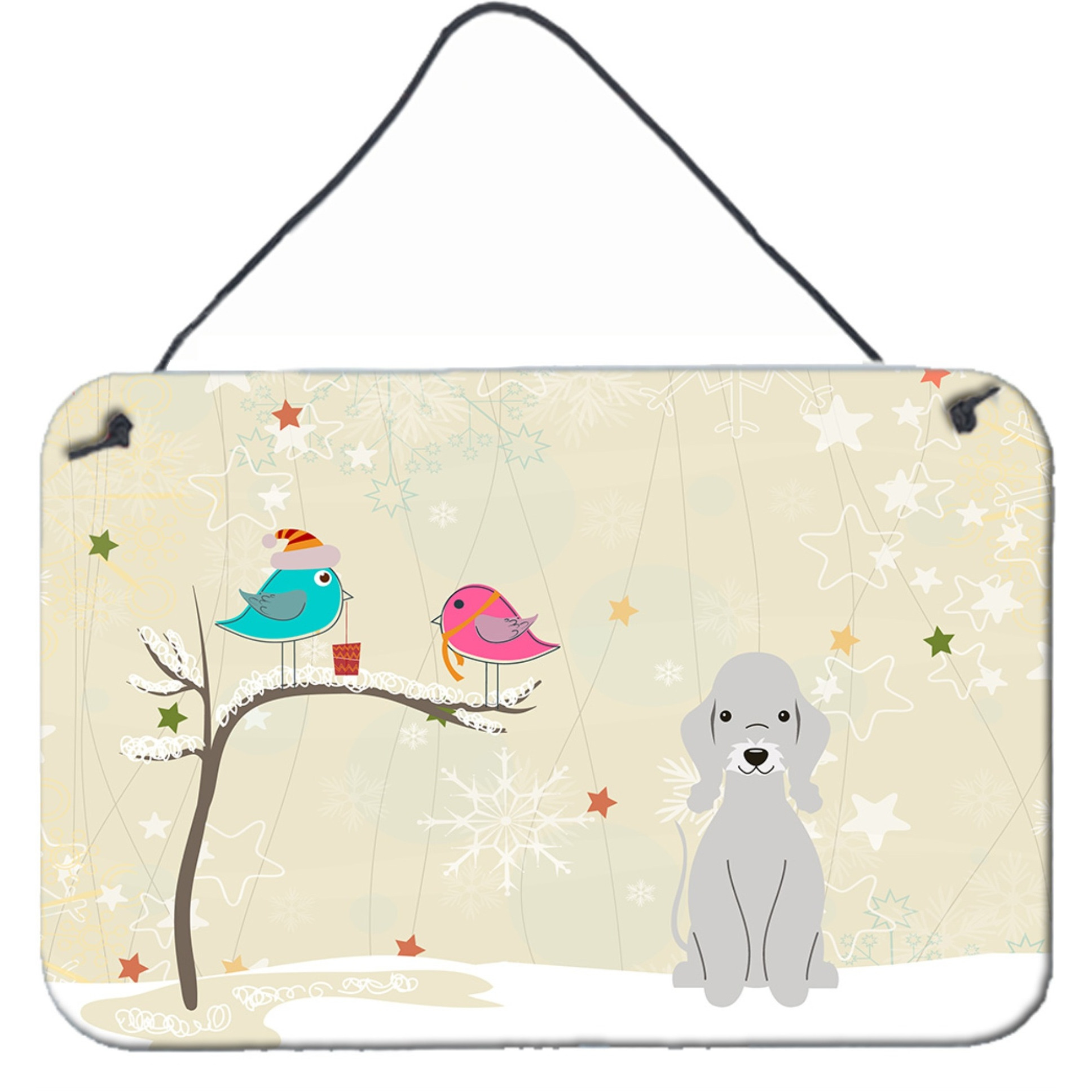 &quotCaroline's Treasures Christmas Presents Friends Bedlington Terrier Blue Wall or Door Hanging Prints BB2562DS812, 8"" x 12"""