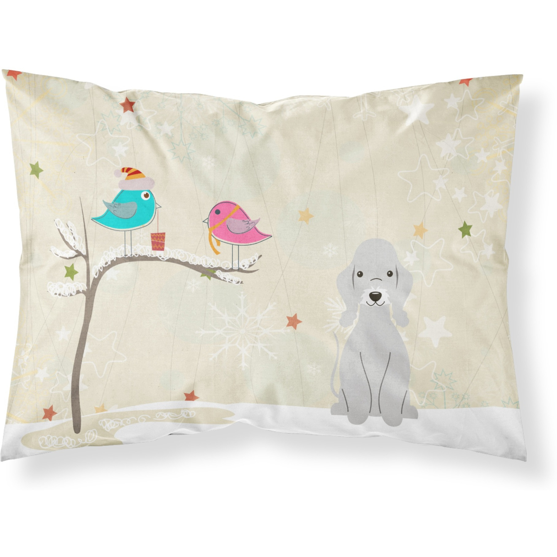 &quotCaroline's Treasures Christmas Presents between Friends Bedlington Terrier Blue Fabric Standard Pillowcase BB2562PILLOWCASE, Multicolor"