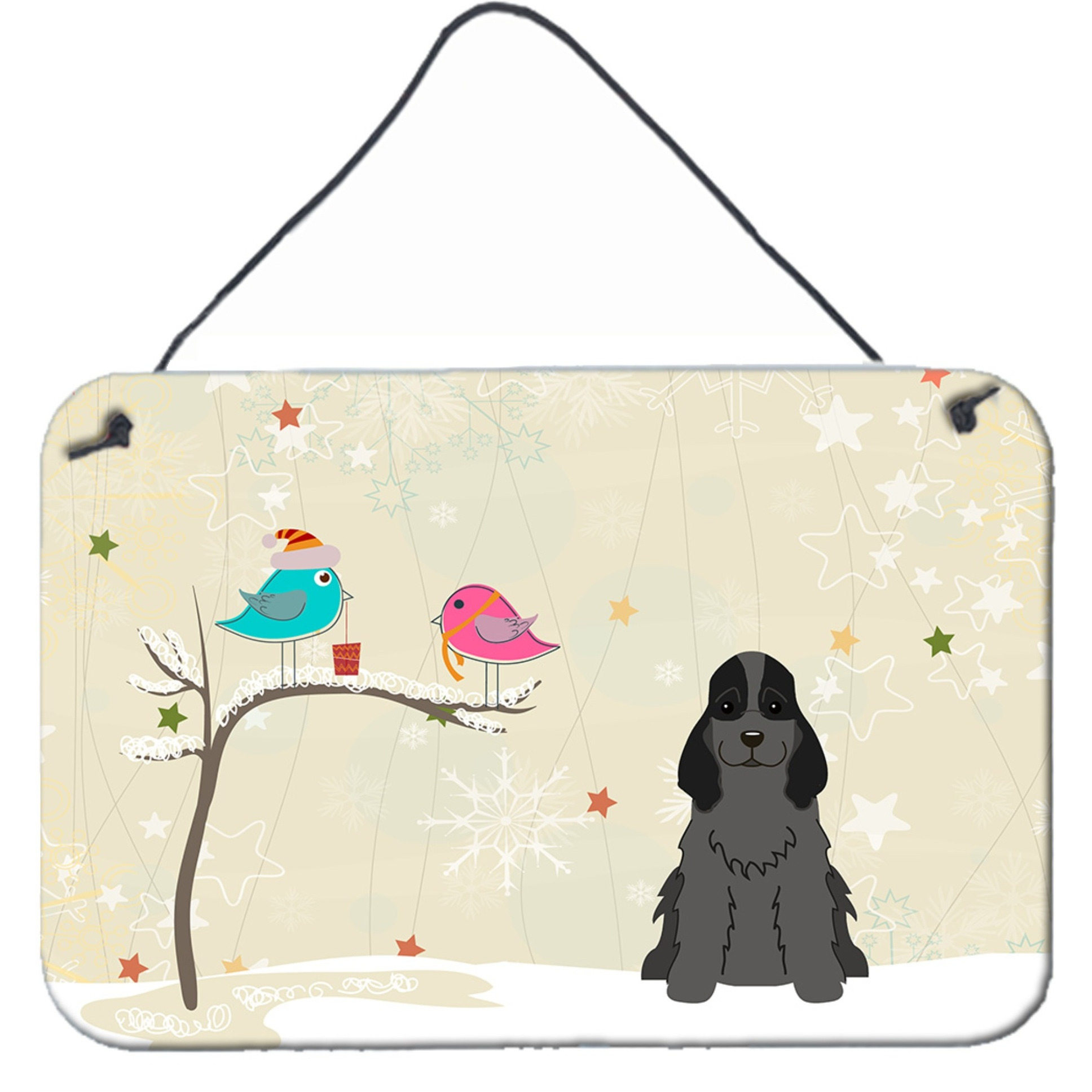 &quotCaroline's Treasures Christmas Presents Friends Cocker Spaniel Black Wall or Door Hanging Prints BB2564DS812, 8"" x 12"""