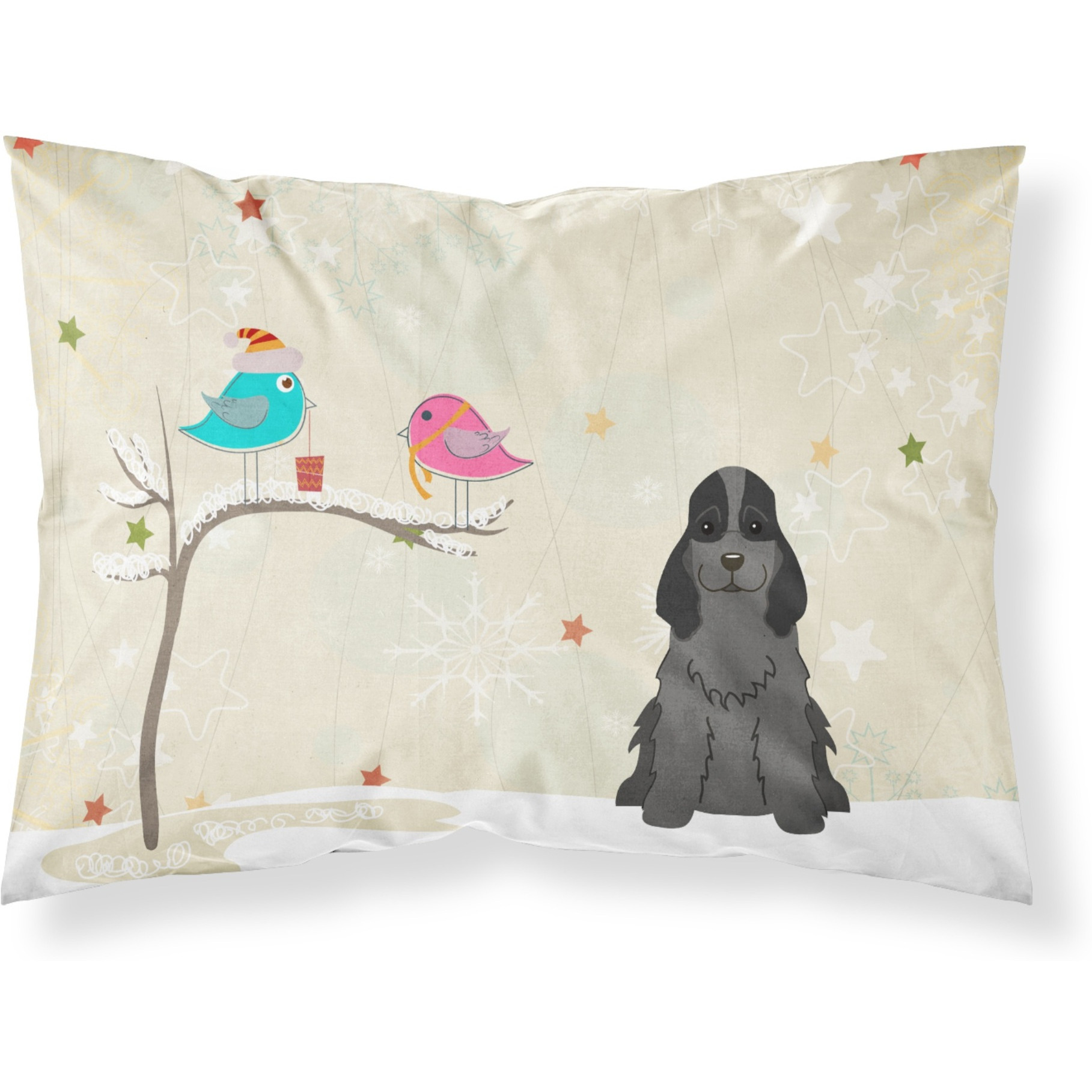 Caroline's Treasures Christmas Presents Friends Cocker Spaniel Black Fabric Standard Pillowcase BB2564PILLOWCASE