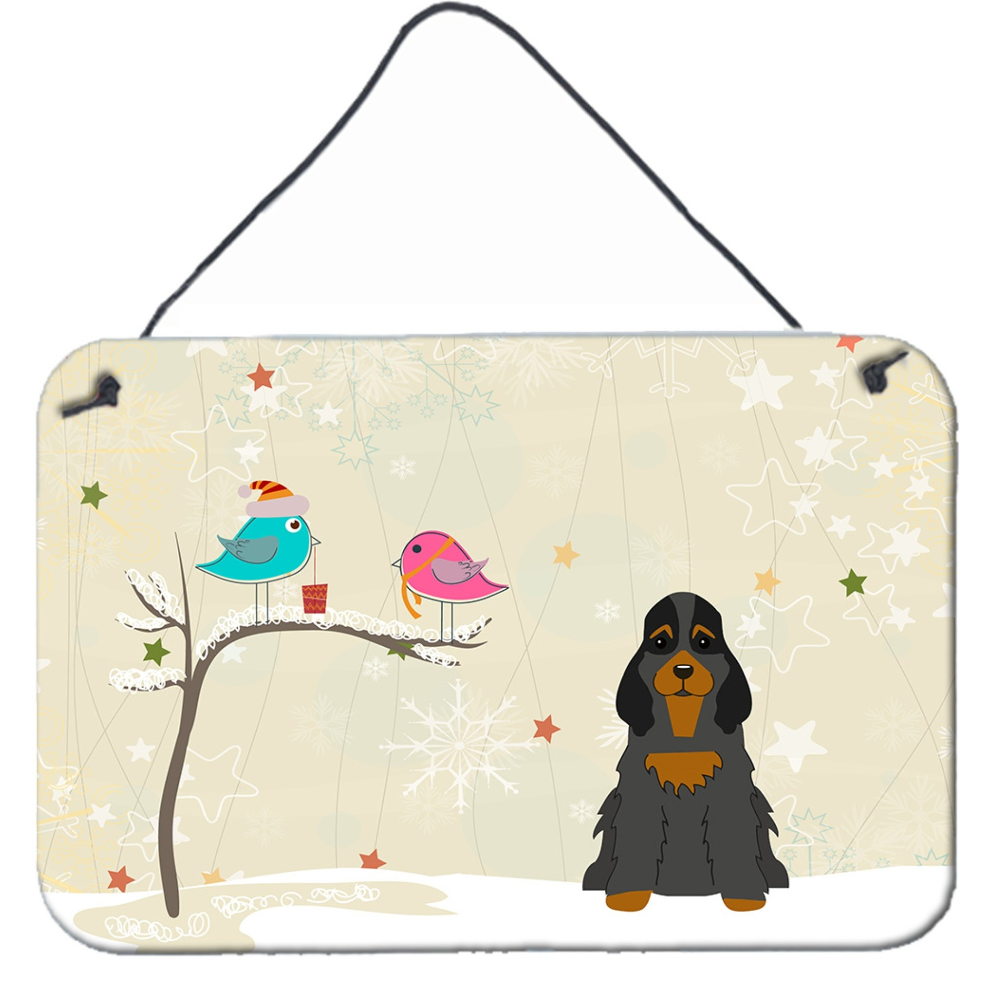 &quotCaroline's Treasures Christmas Presents Friends Cocker Spaniel Black Tan Wall or Door Hanging Prints BB2565DS812, 8"" x 12"""