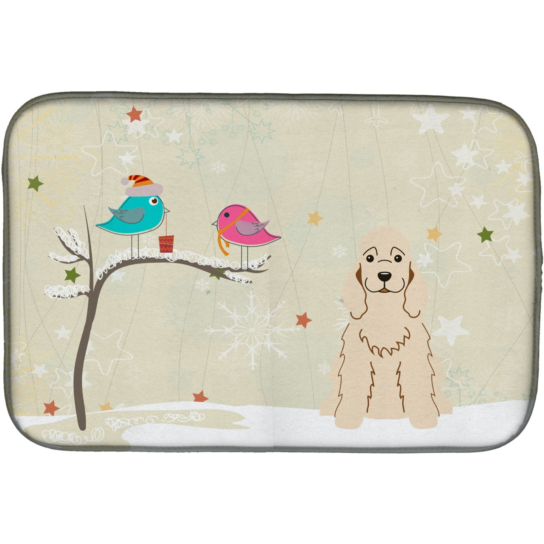 &quotCaroline's Treasures Christmas Presents Between Friends Cocker Spaniel Buff Dish Drying Mat, 14"" x 21"""