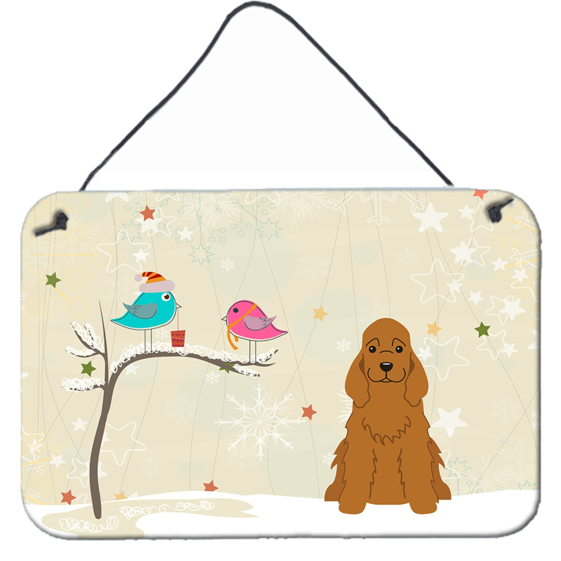 &quotCaroline's Treasures Christmas Presents Friends Cocker Spaniel Red Wall or Door Hanging Prints BB2567DS812, 8"" x 12"""