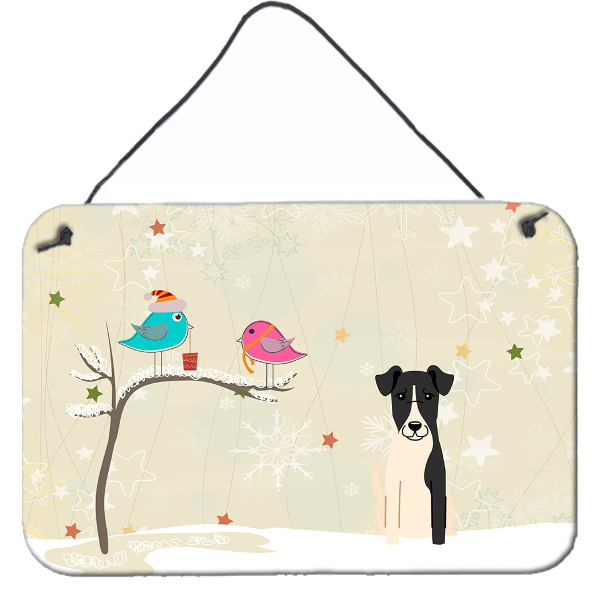&quotCaroline's Treasures Christmas Presents between Friends Smooth Fox Terrier Wall or Door Hanging Prints BB2570DS812, 8"" x 12"", Multicolor"