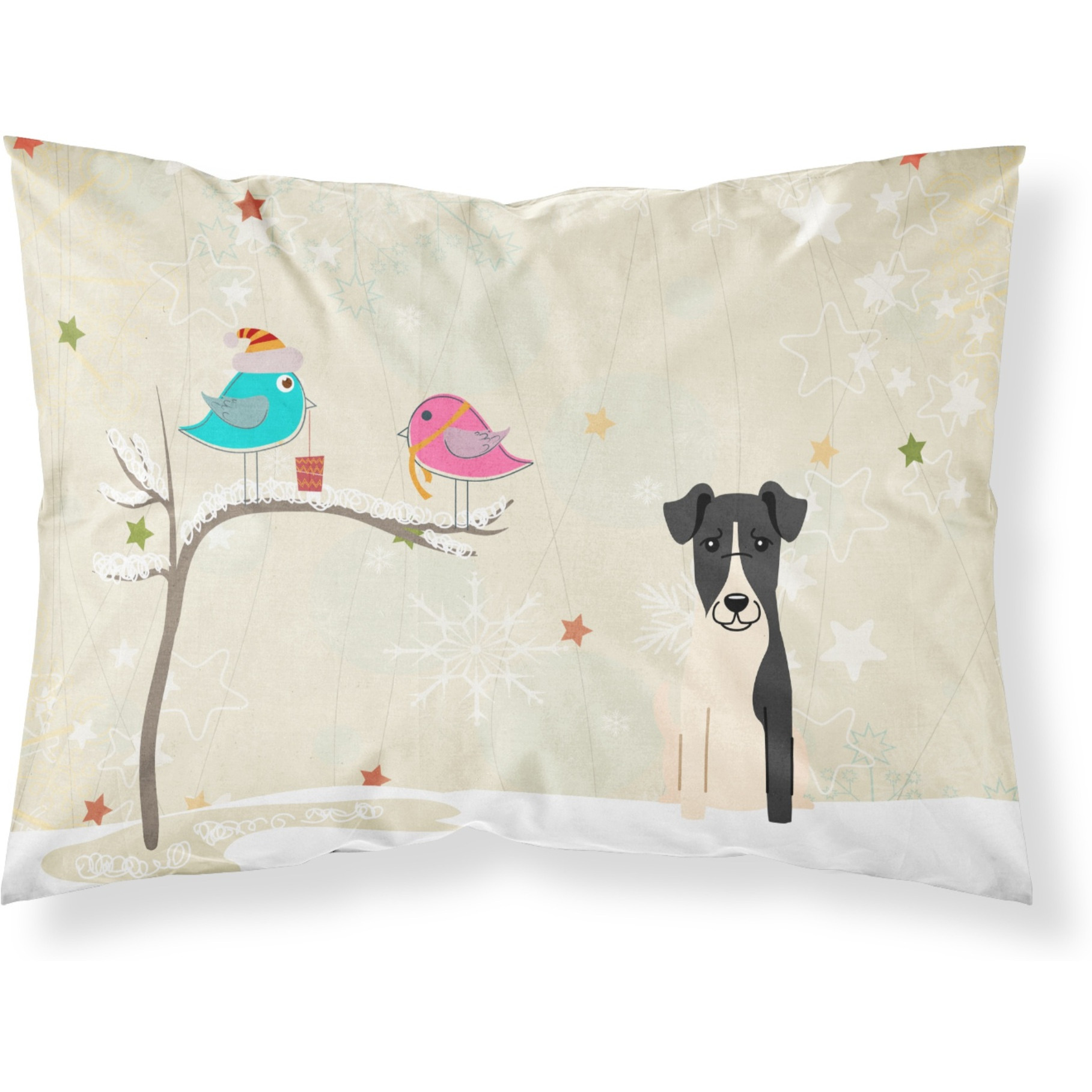 &quotCaroline's Treasures Christmas Presents between Friends Smooth Fox Terrier Fabric Standard Pillowcase BB2570PILLOWCASE, Multicolor"
