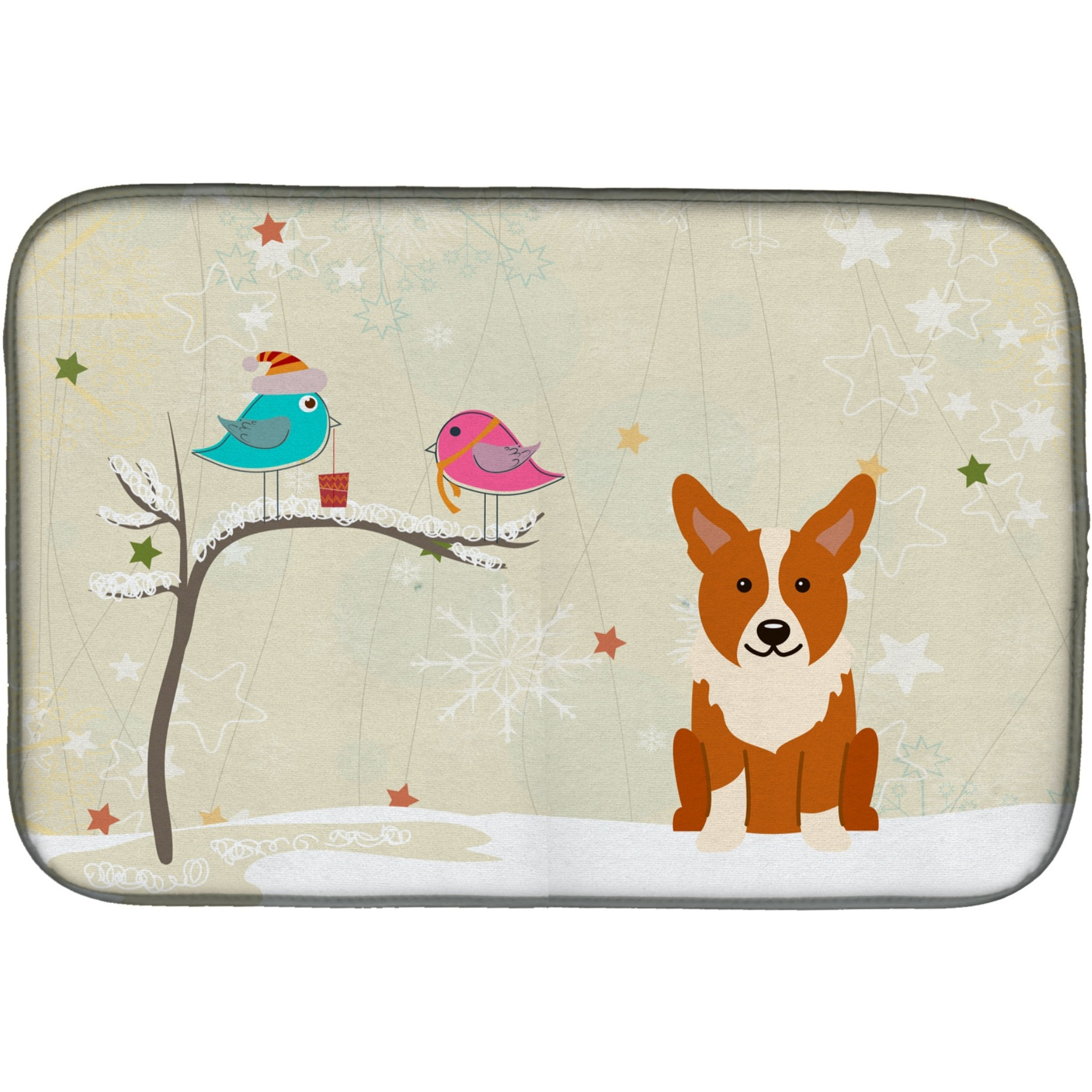 &quotCaroline's Treasures Christmas Presents Between Friends Corgi Dish Drying Mat, 14"" x 21"""