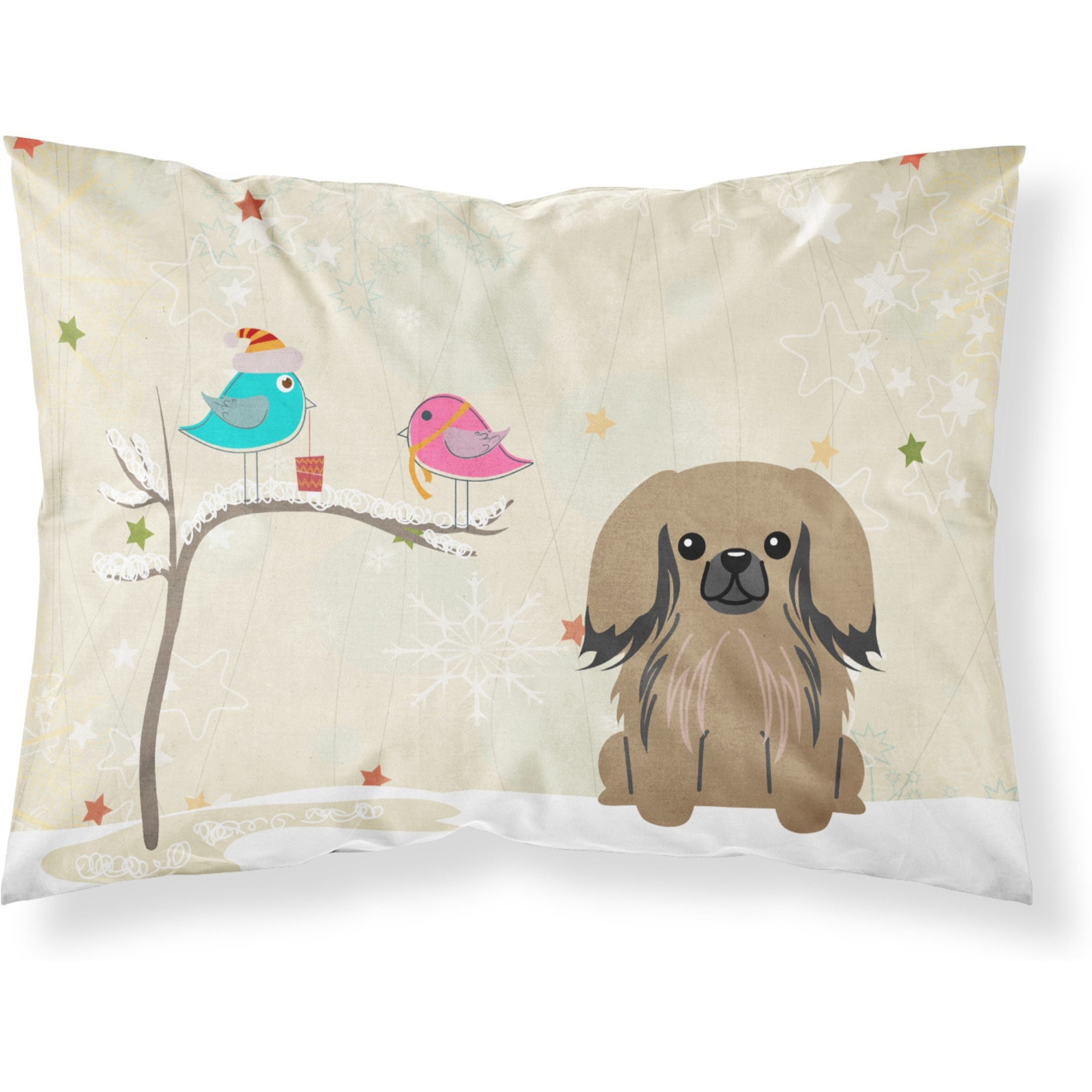 &quotCaroline's Treasures Christmas Presents between Friends Pekingnese Tan Fabric Standard Pillowcase BB2574PILLOWCASE, Multicolor"