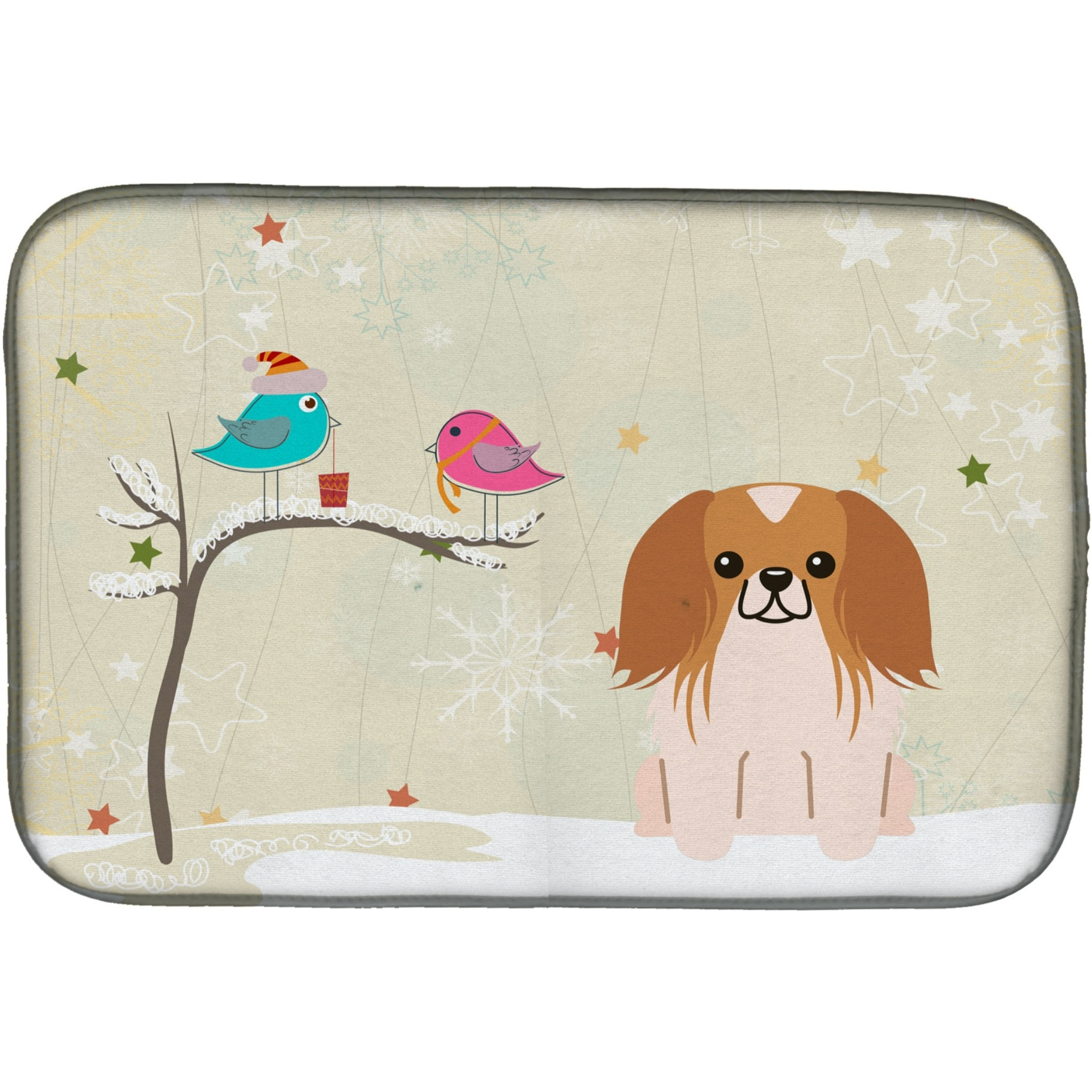 &quotCaroline's Treasures Christmas Presents Between Friends Pekingese Red White Dish Drying Mat, 14"" x 21"""