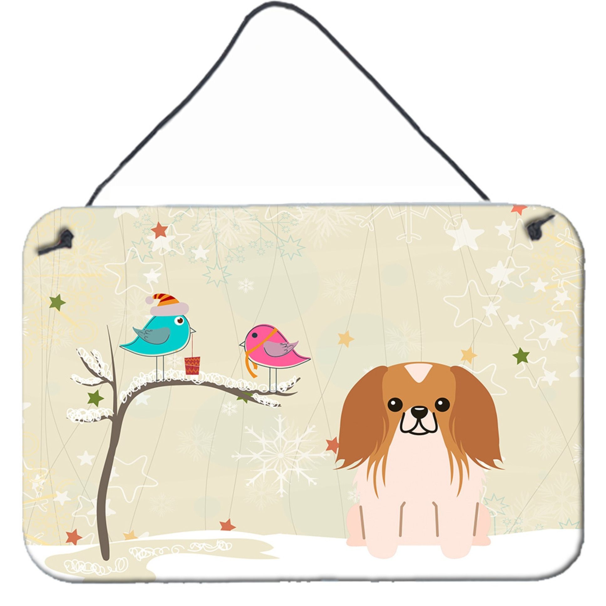 &quotCaroline's Treasures Christmas Presents between Friends Pekingnese Red White Wall or Door Hanging Prints BB2575DS812, 8"" x 12"", Multicolor"