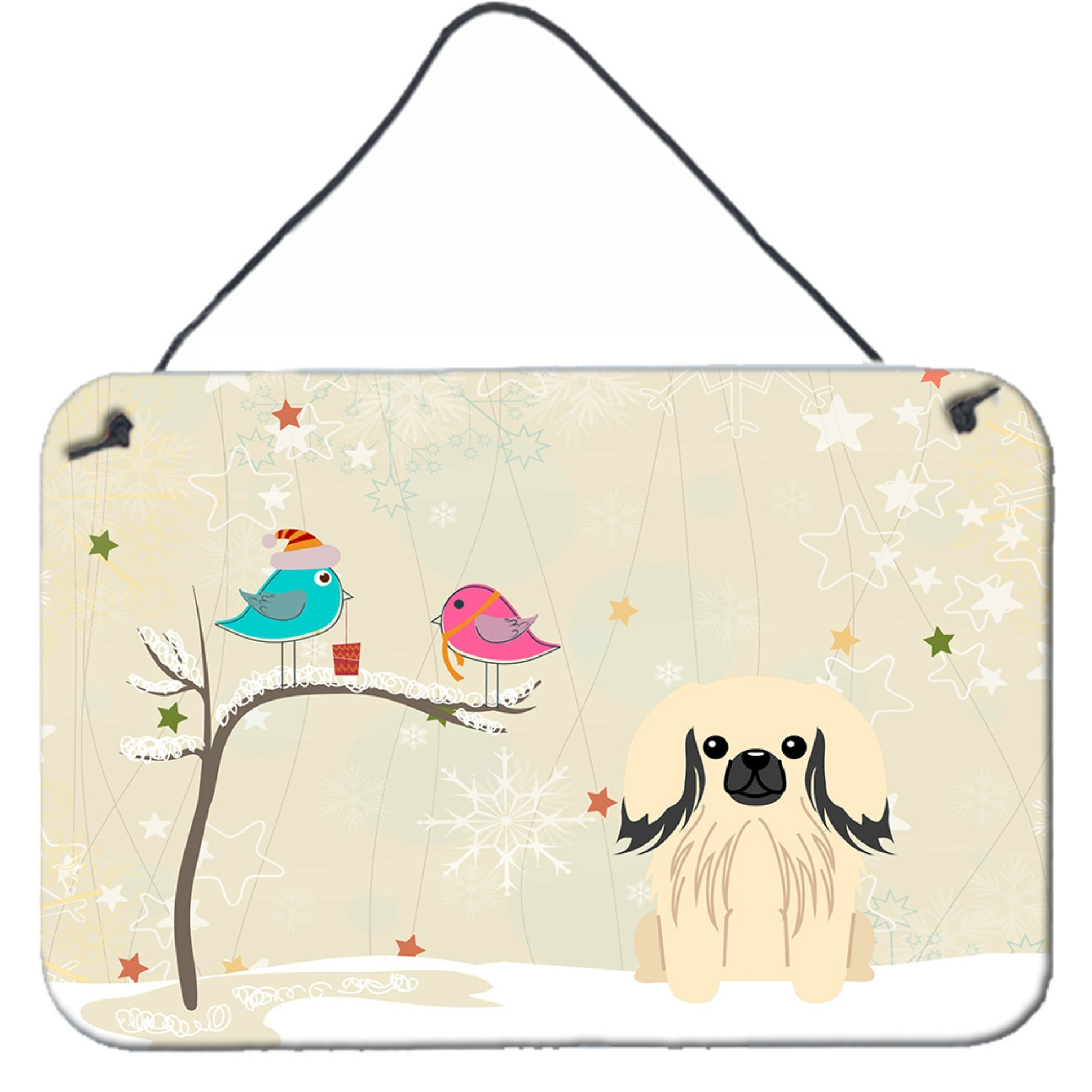 &quotCaroline's Treasures Christmas Presents Friends Pekingnese Cream Wall or Door Hanging Prints BB2578DS812, 8"" x 12"""