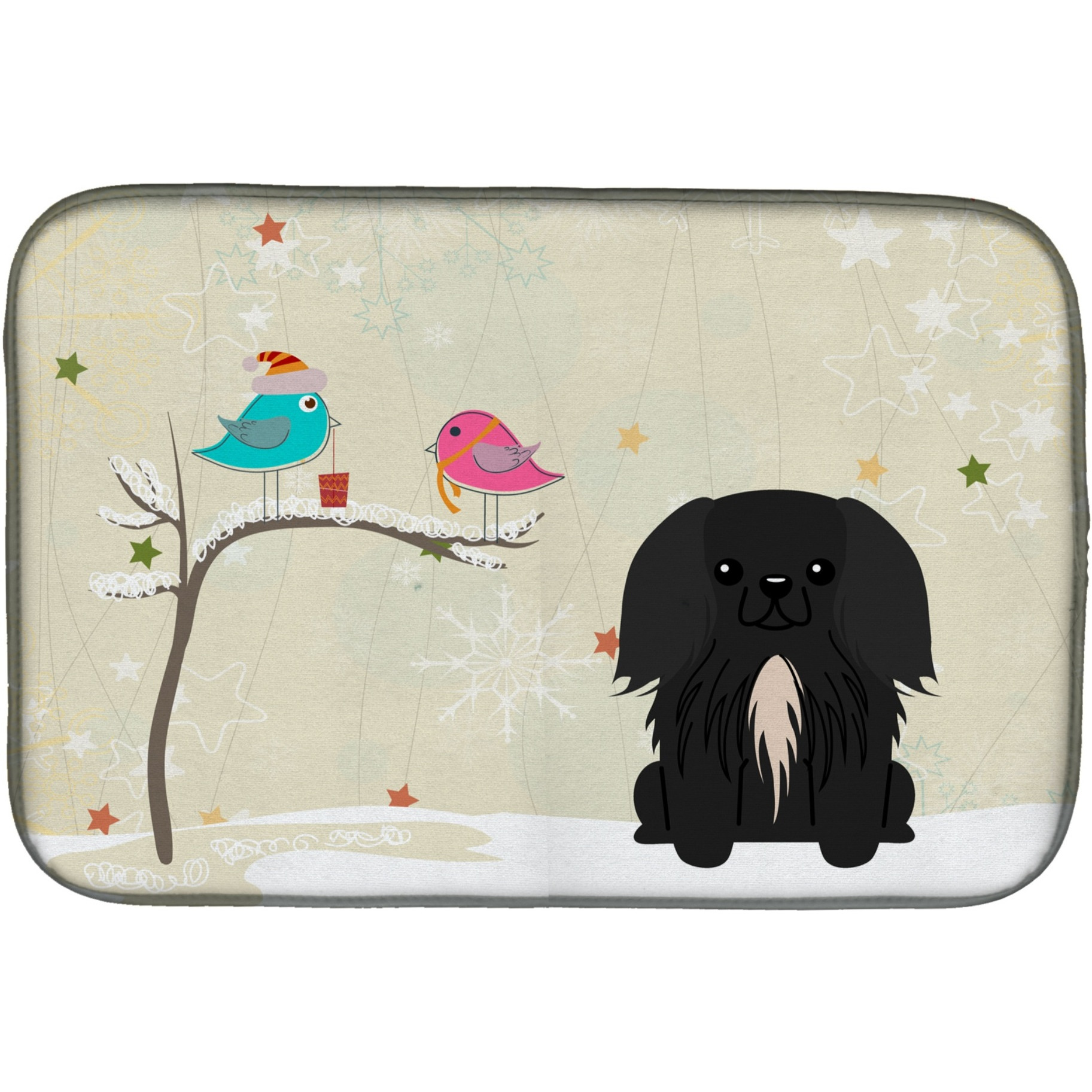&quotCaroline's Treasures Christmas Presents Between Friends Pekingese Black Dish Drying Mat, 14"" x 21"""
