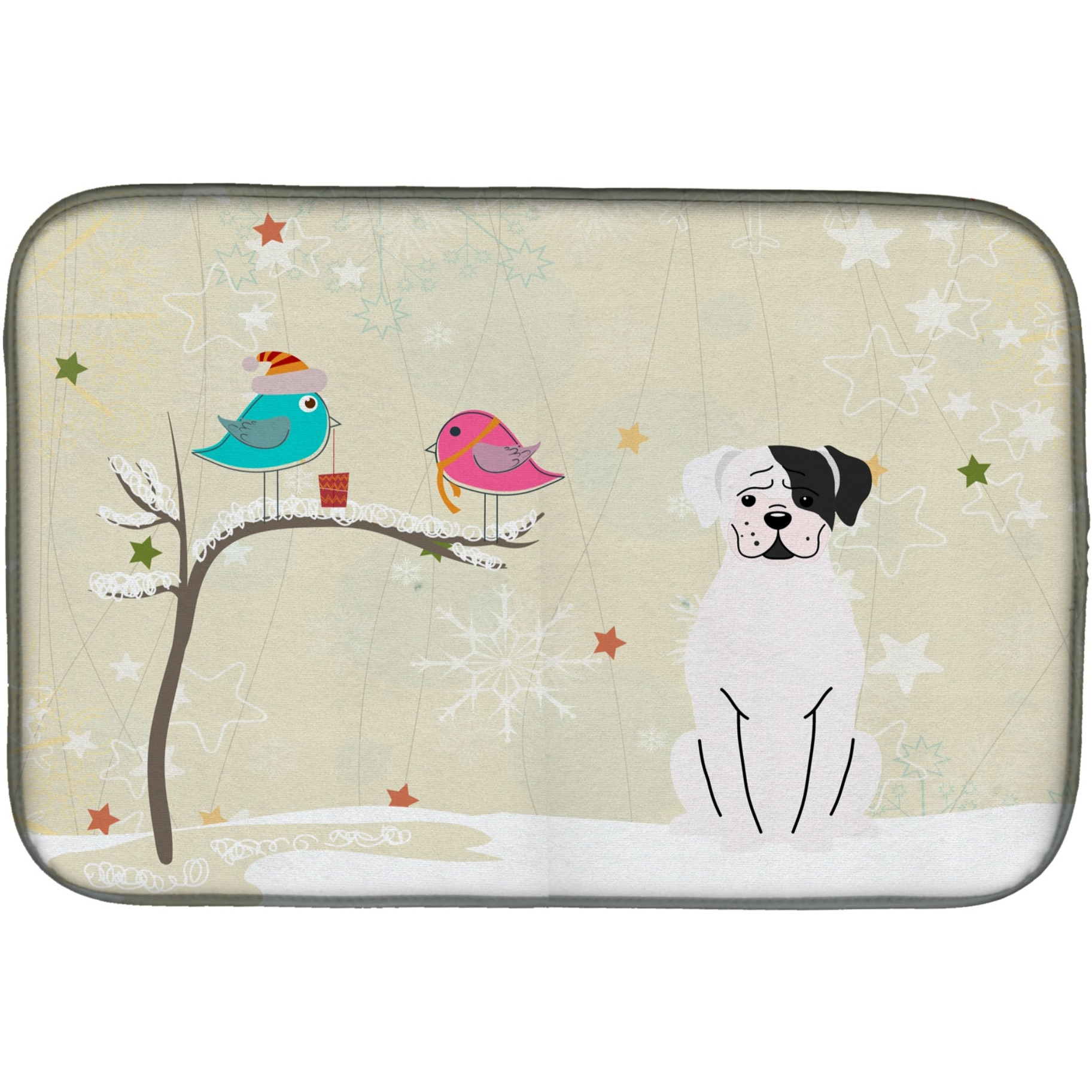 &quotCaroline's Treasures Christmas Presents between Friends White Boxer Cooper Dish Drying Mat, 14 x 21"