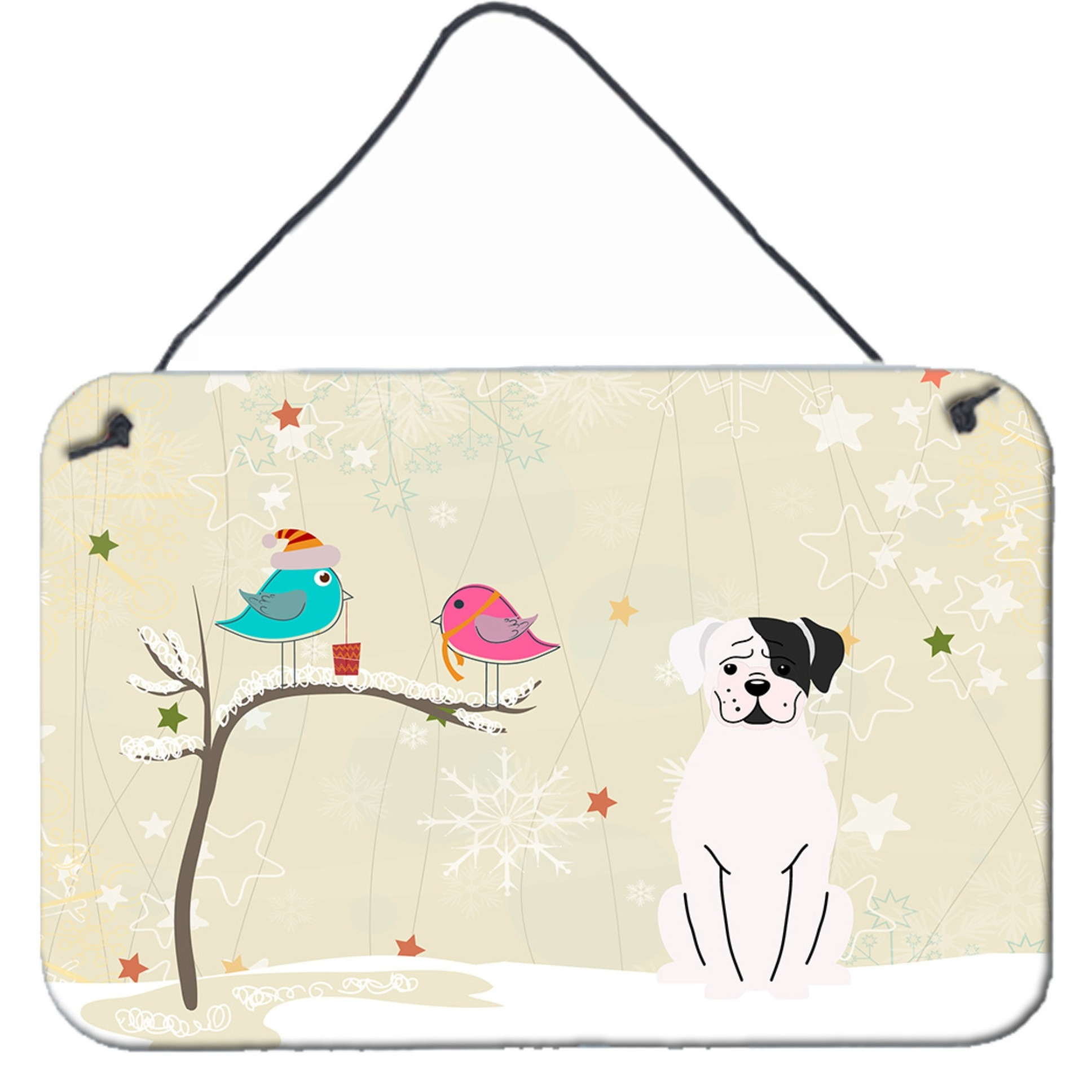 &quotCaroline's Treasures Christmas Presents between Friends White Boxer Cooper Wall or Door Hanging Prints BB2586DS812, 8"" x 12"", Multicolor"