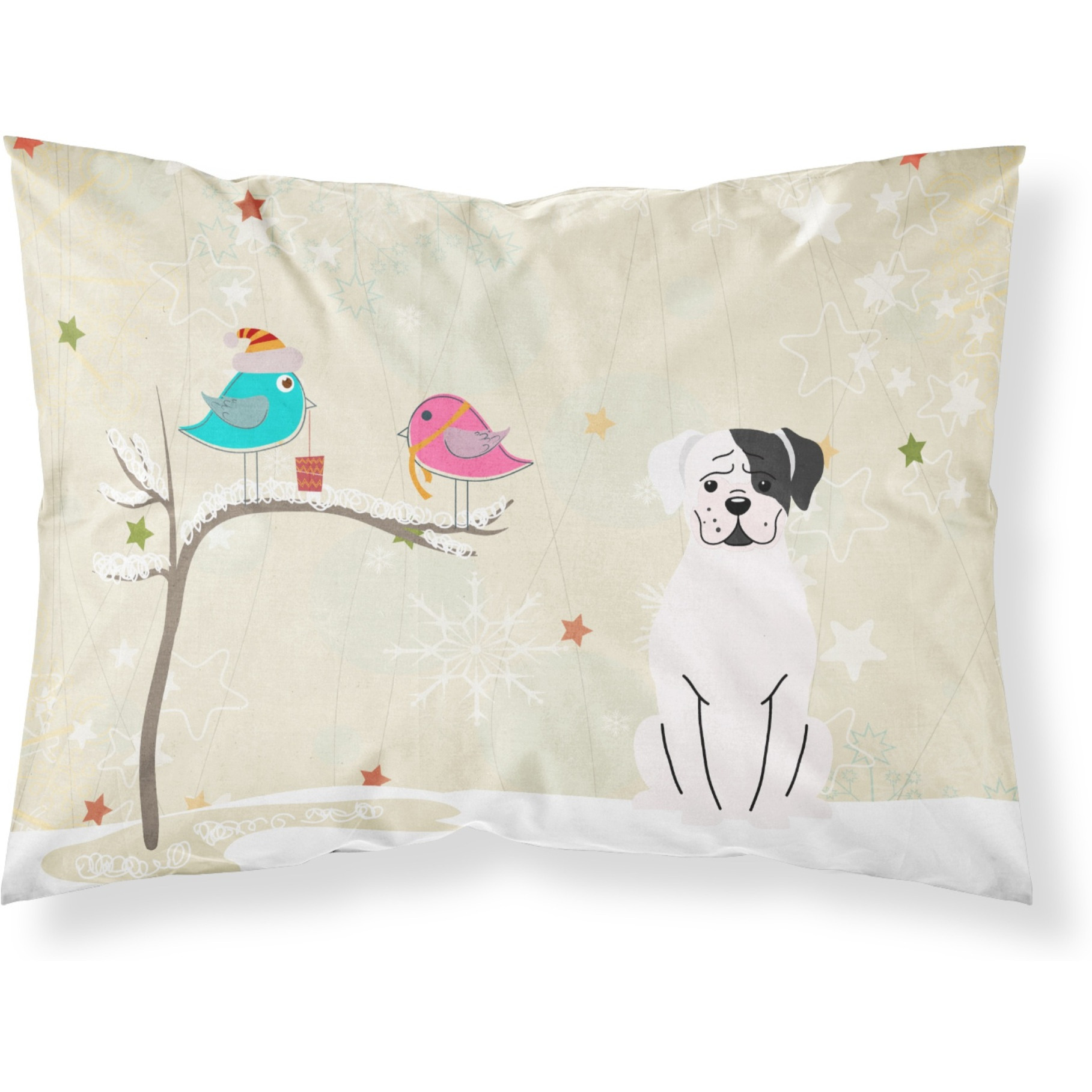 &quotCaroline's Treasures Christmas Presents between Friends White Boxer Cooper Fabric Standard Pillowcase BB2586PILLOWCASE, Multicolor"