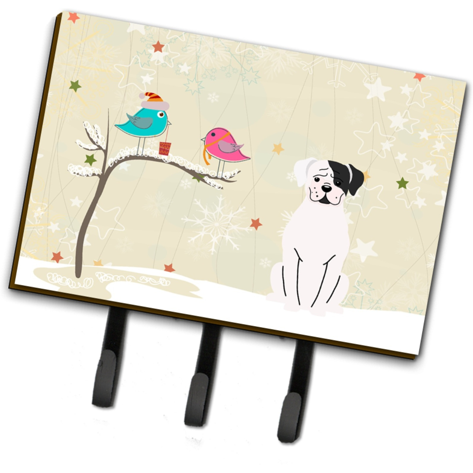 &quotCaroline's Treasures Christmas Presents between Friends White Boxer Cooper Leash or Key Holder BB2586TH68, Triple, Multicolor"