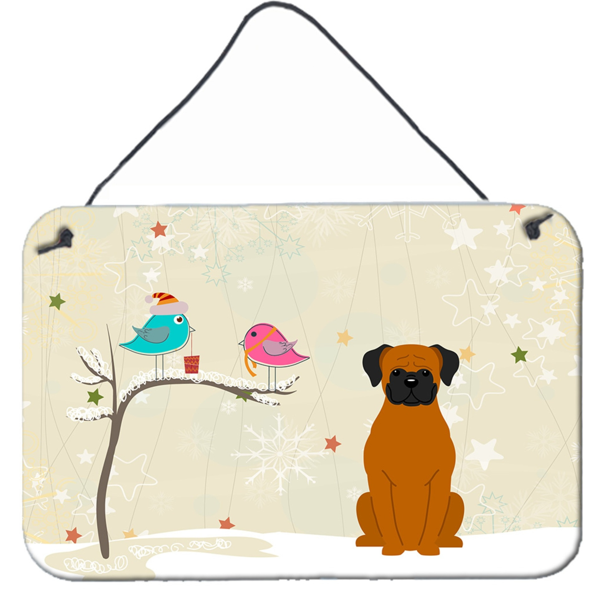 &quotCaroline's Treasures Christmas Presents between Friends Fawn Boxer Wall or Door Hanging Prints BB2587DS812, 8"" x 12"", Multicolor"