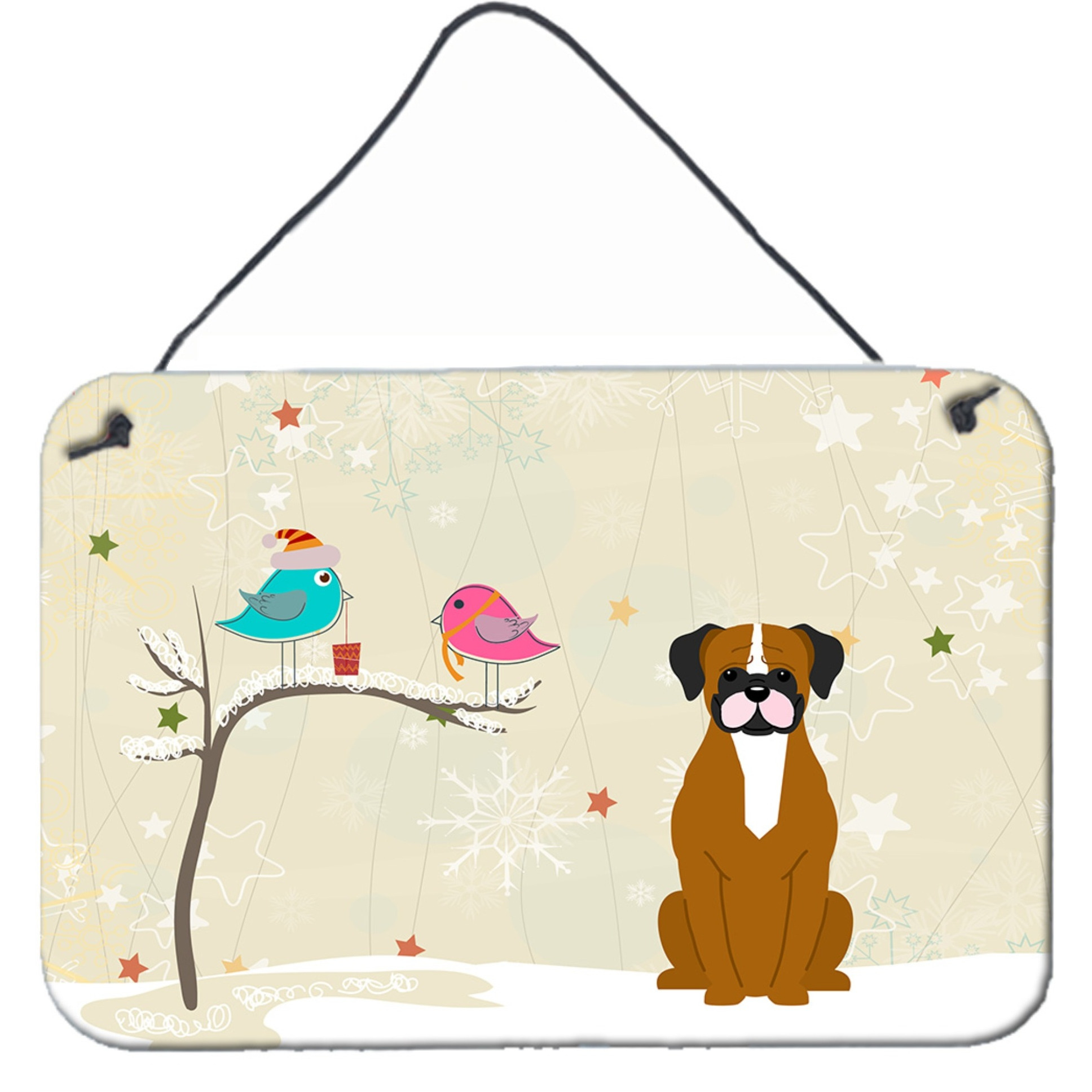 &quotCaroline's Treasures Christmas Presents between Friends Flashy Fawn Boxer Wall or Door Hanging Prints BB2588DS812, 8"" x 12"", Multicolor"