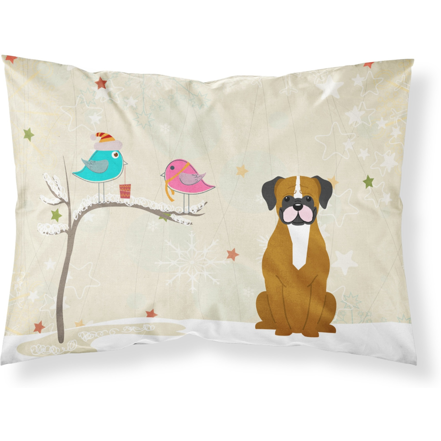 Caroline's Treasures Christmas Presents Friends Flashy Fawn Boxer Fabric Standard Pillowcase BB2588PILLOWCASE