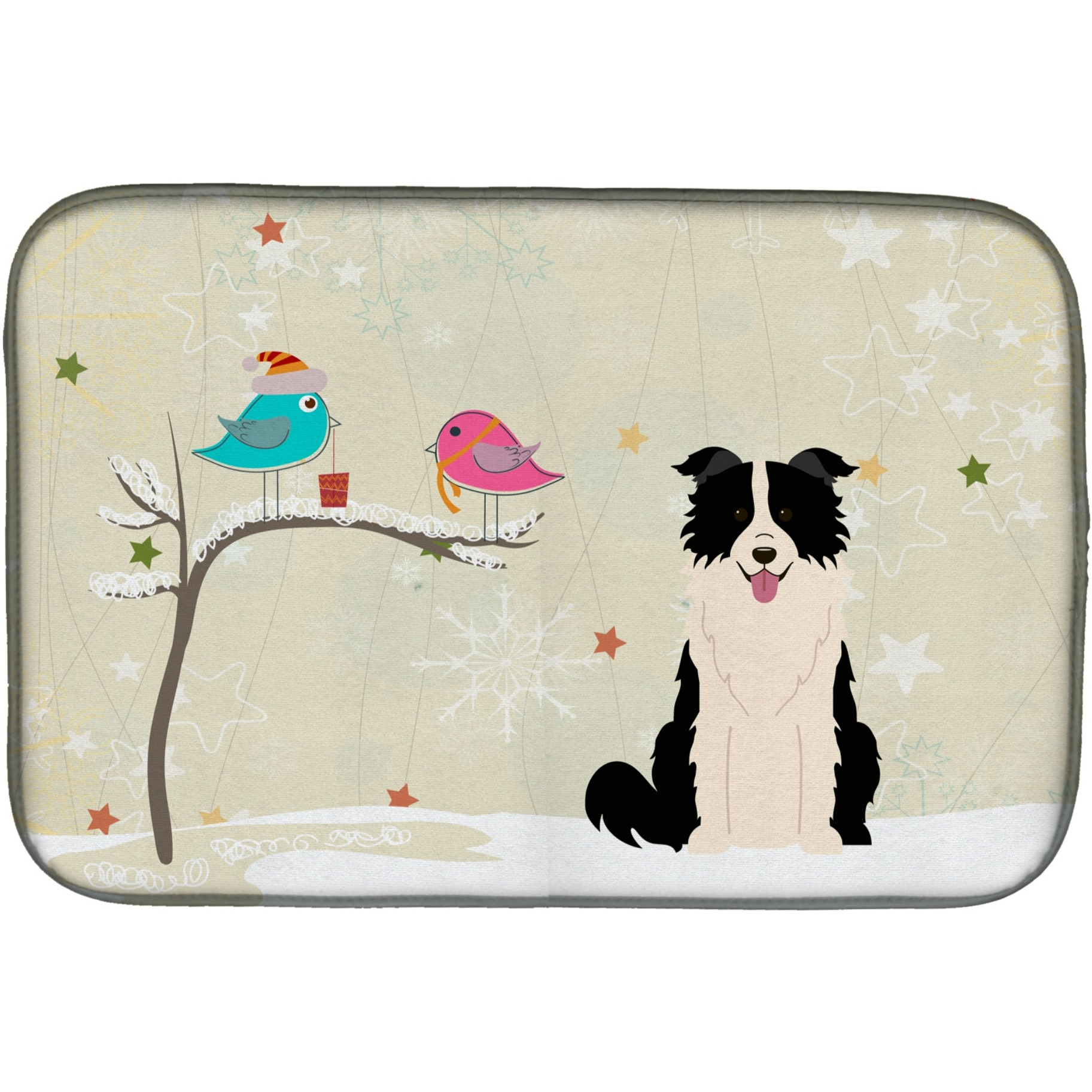 &quotCaroline's Treasures Christmas Presents Between Friends Border Collie Black White Dish Drying Mat, 14"" x 21"""