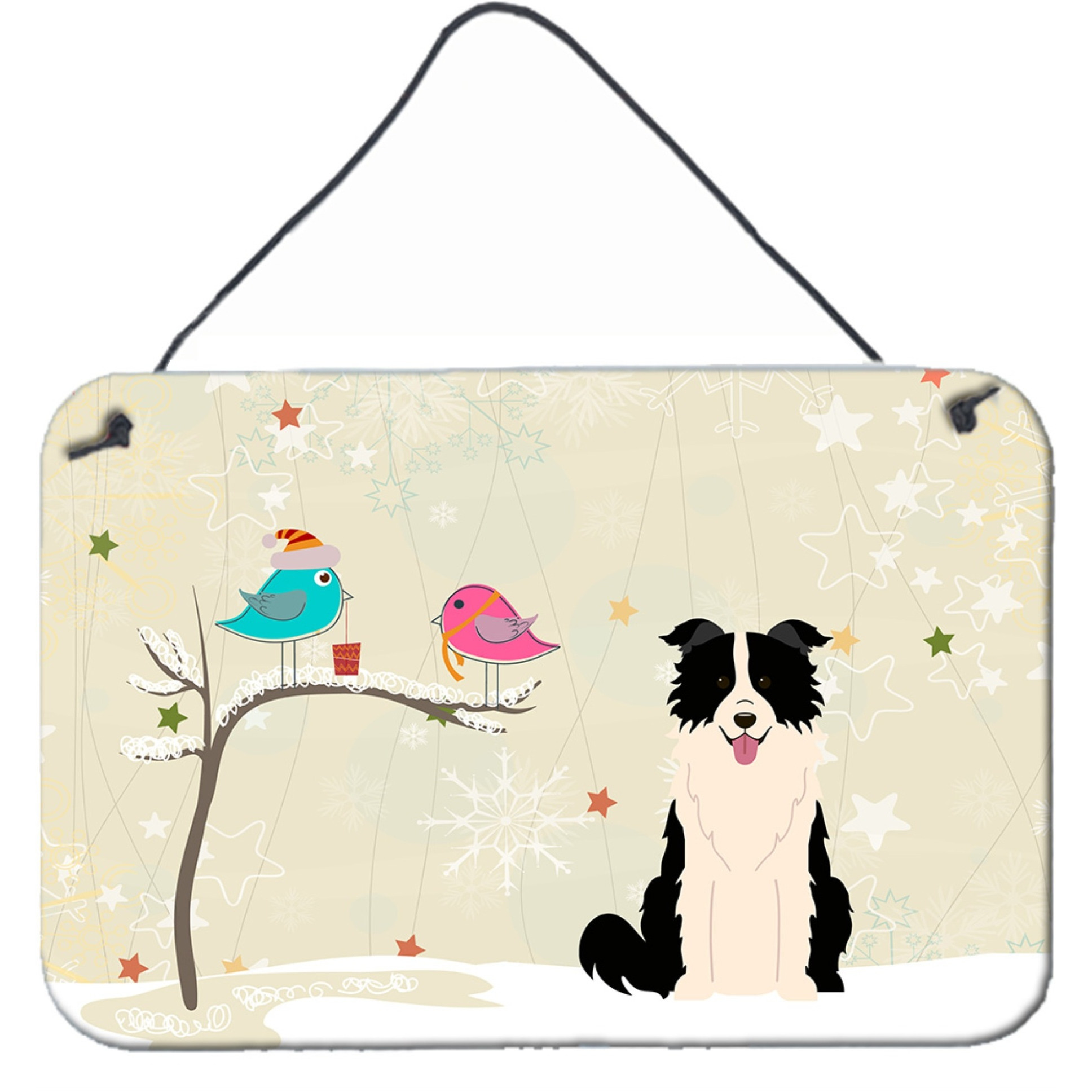 &quotCaroline's Treasures Christmas Presents between Friends Border Collie Black White Wall or Door Hanging Prints BB2590DS812, 8"" x 12"", Multicolor"
