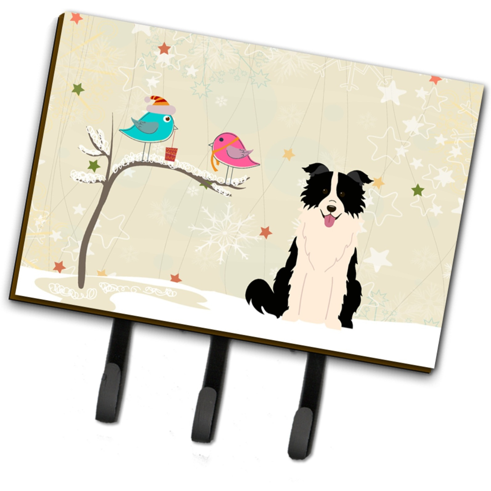 &quotCaroline's Treasures Christmas Presents between Friends Border Collie Black White Leash or Key Holder BB2590TH68, Triple, Multicolor"