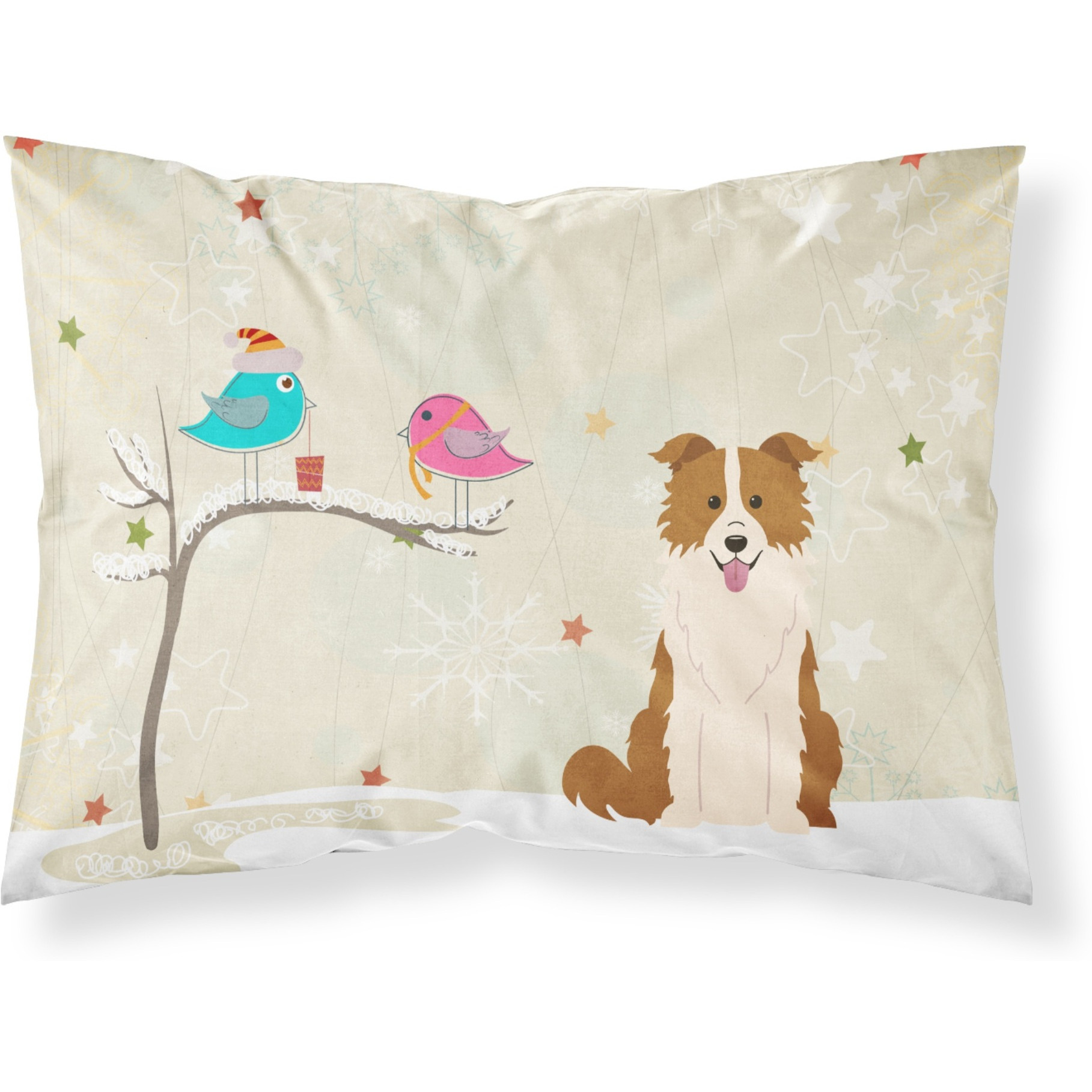 Caroline's Treasures Christmas Presents Friends Border Collie Red White Fabric Standard Pillowcase BB2591PILLOWCASE