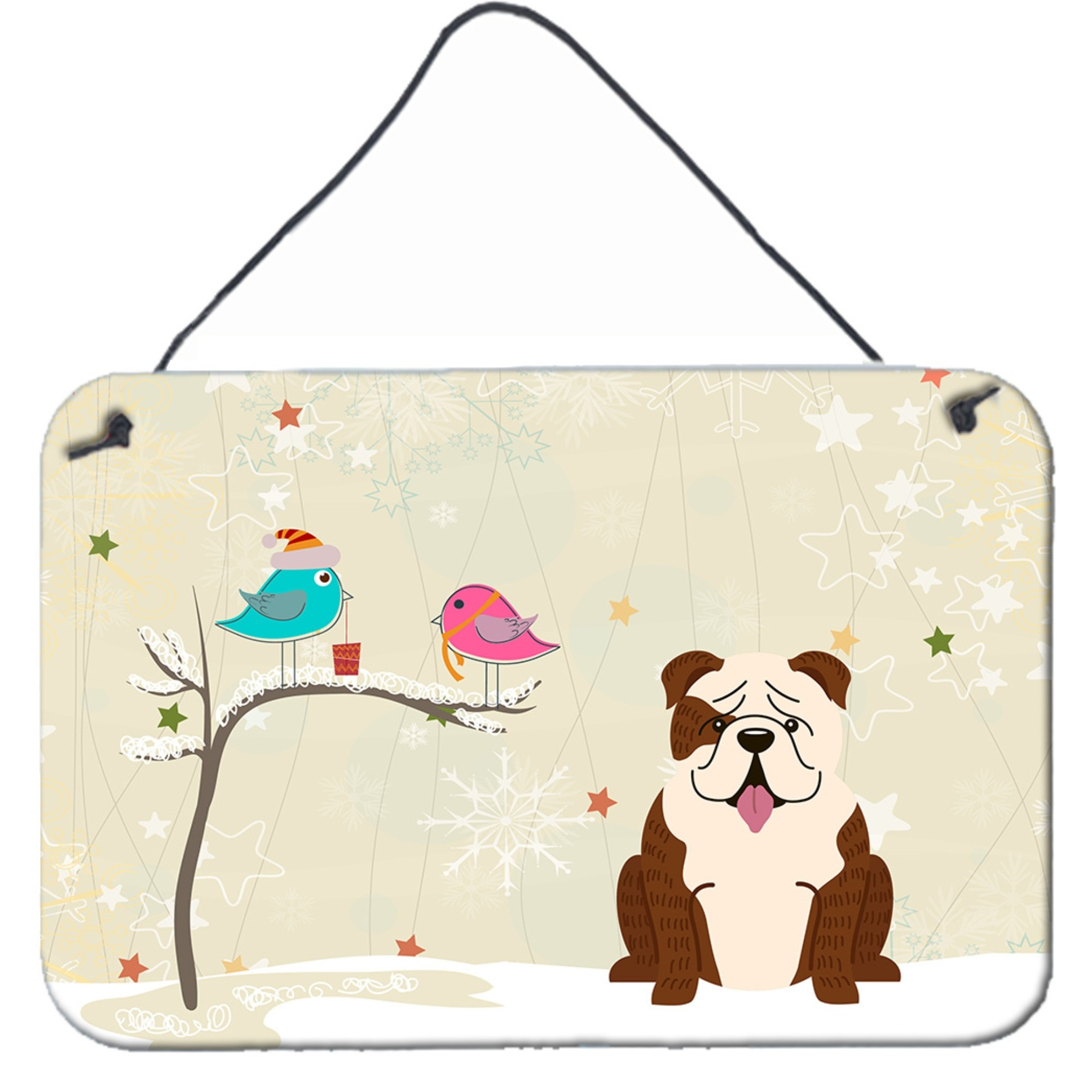 &quotCaroline's Treasures Christmas Presents Friends English Bulldog Brindle White Wall or Door Hanging Prints BB2593DS812, 8"" x 12"""