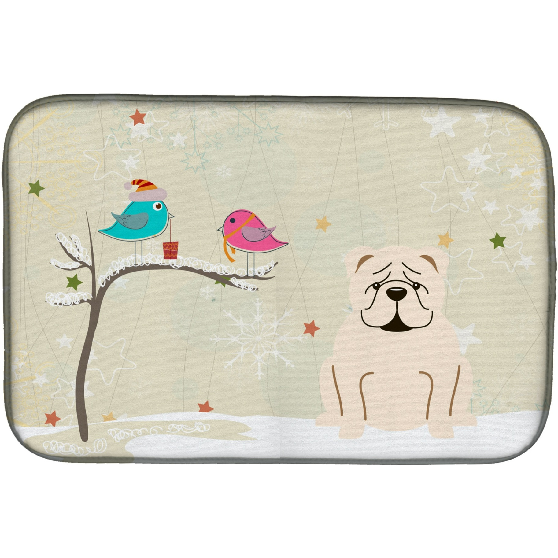 &quotCaroline's Treasures Christmas Presents Between Friends English Bulldog White Dish Drying Mat, 14"" x 21"""