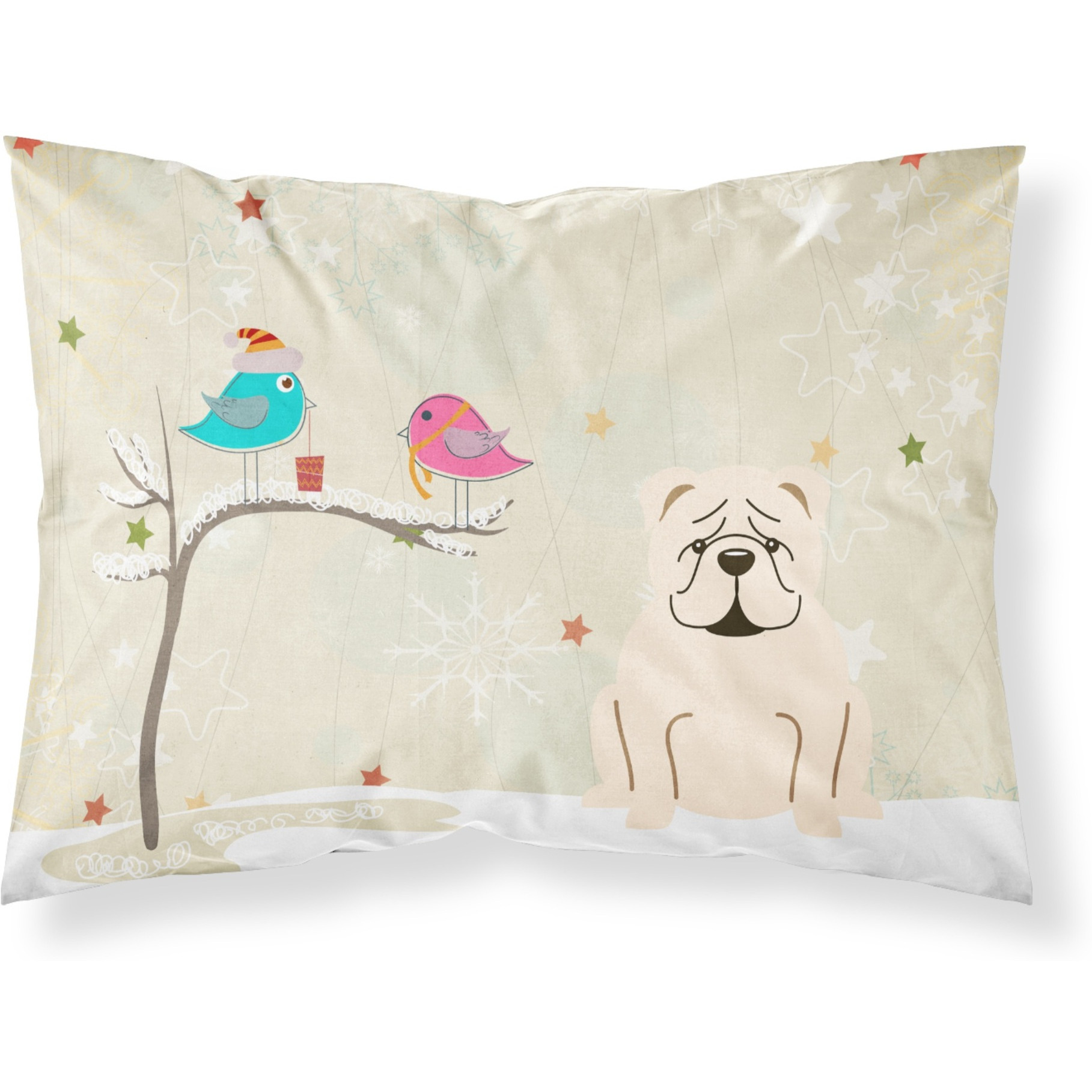 Caroline's Treasures Christmas Presents Friends English Bulldog White Fabric Standard Pillowcase BB2595PILLOWCASE