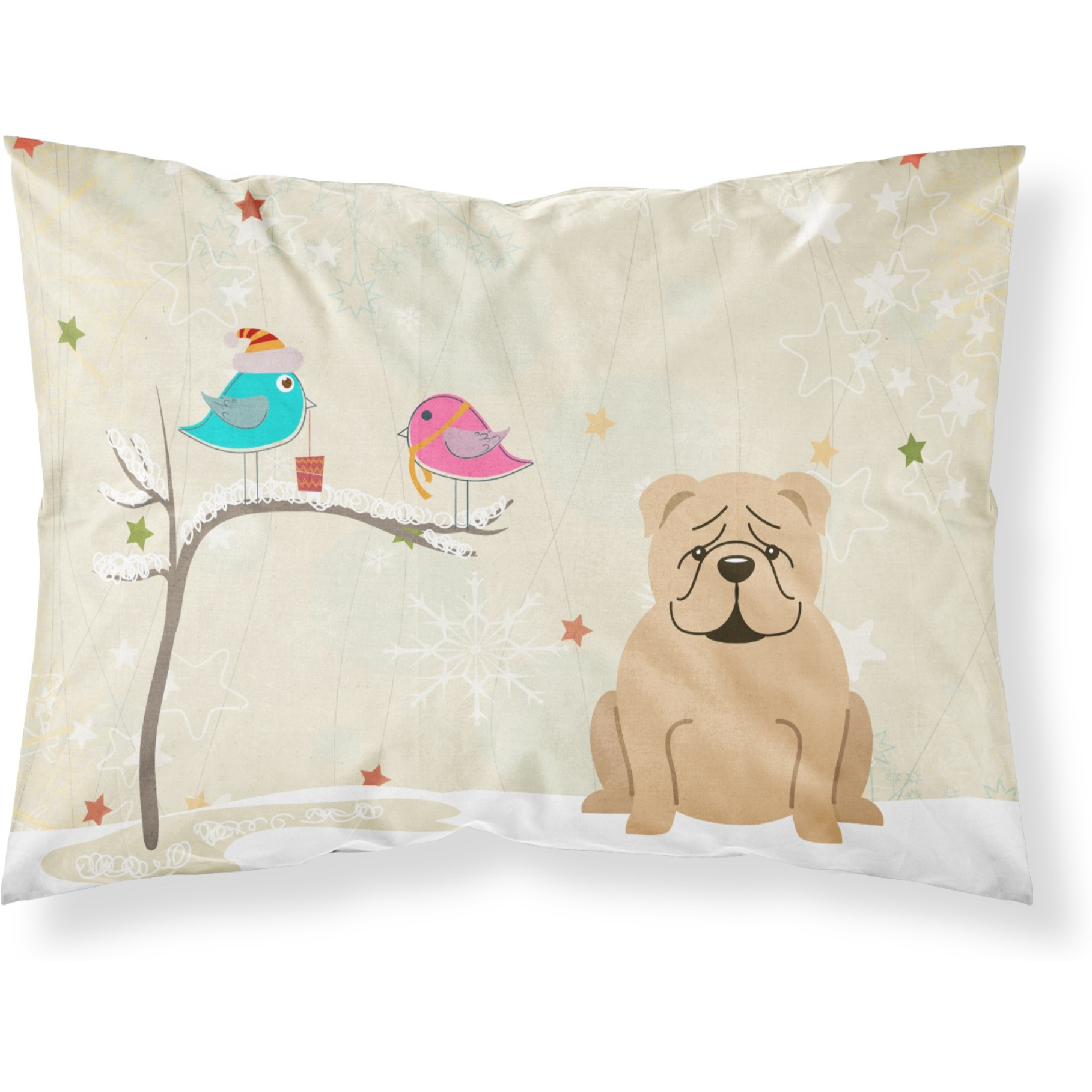 &quotCaroline's Treasures Christmas Presents between Friends English Bulldog Fawn Fabric Standard Pillowcase BB2596PILLOWCASE, Multicolor"