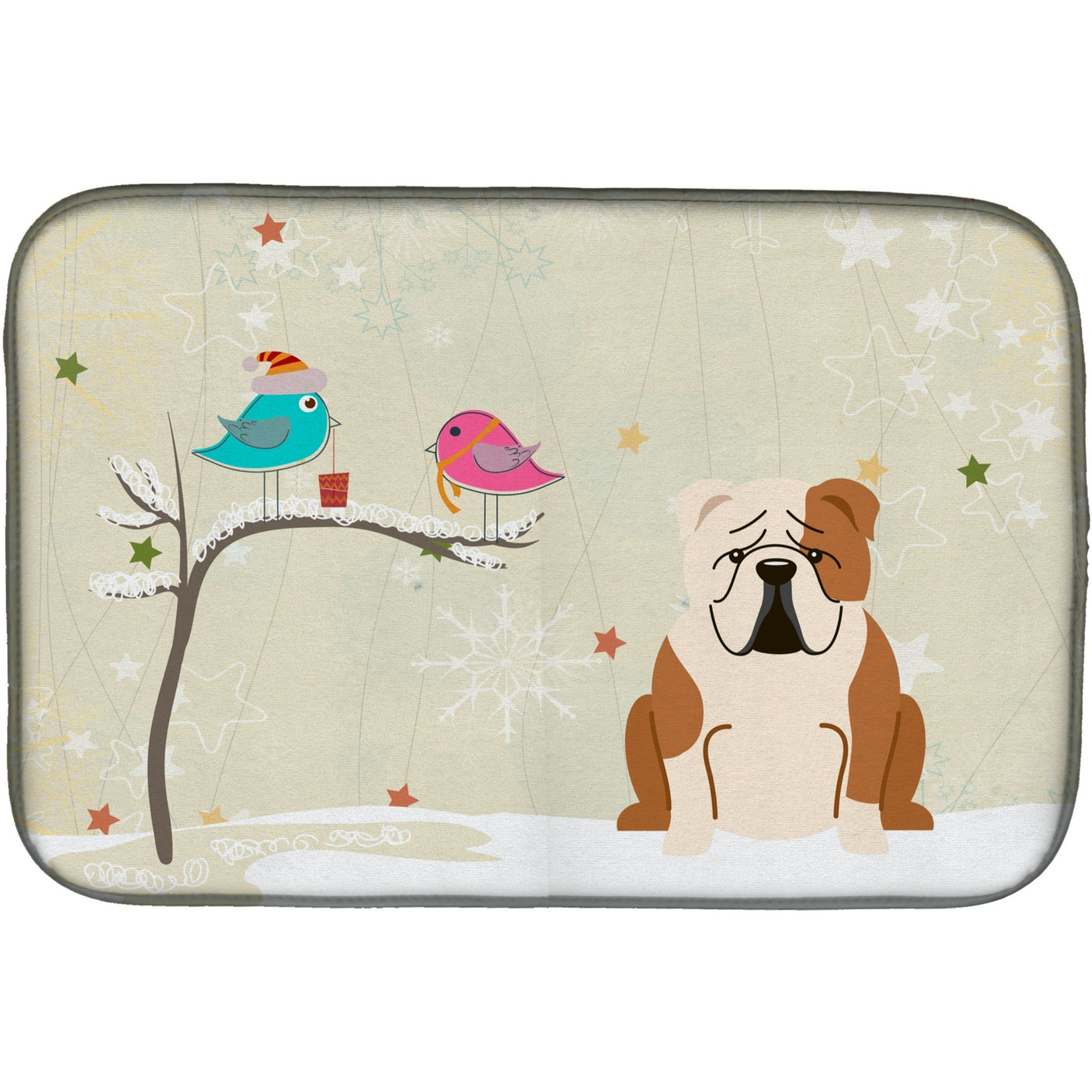 &quotCaroline's Treasures Christmas Presents Between Friends English Bulldog Fawn White Dish Drying Mat, 14 x 21"