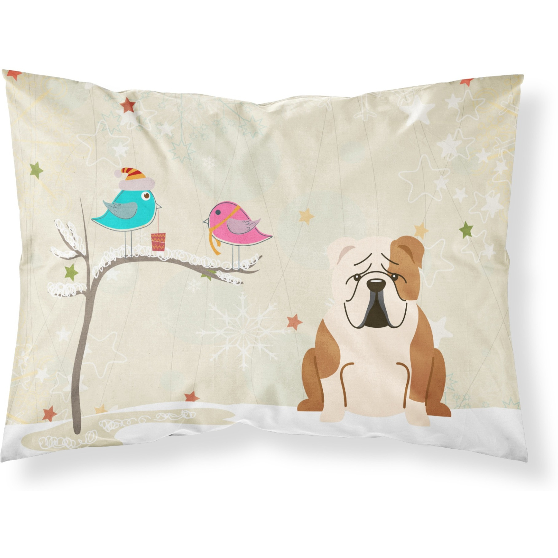 &quotCaroline's Treasures Christmas Presents between Friends English Bulldog Fawn White Fabric Standard Pillowcase BB2597PILLOWCASE, Multicolor"
