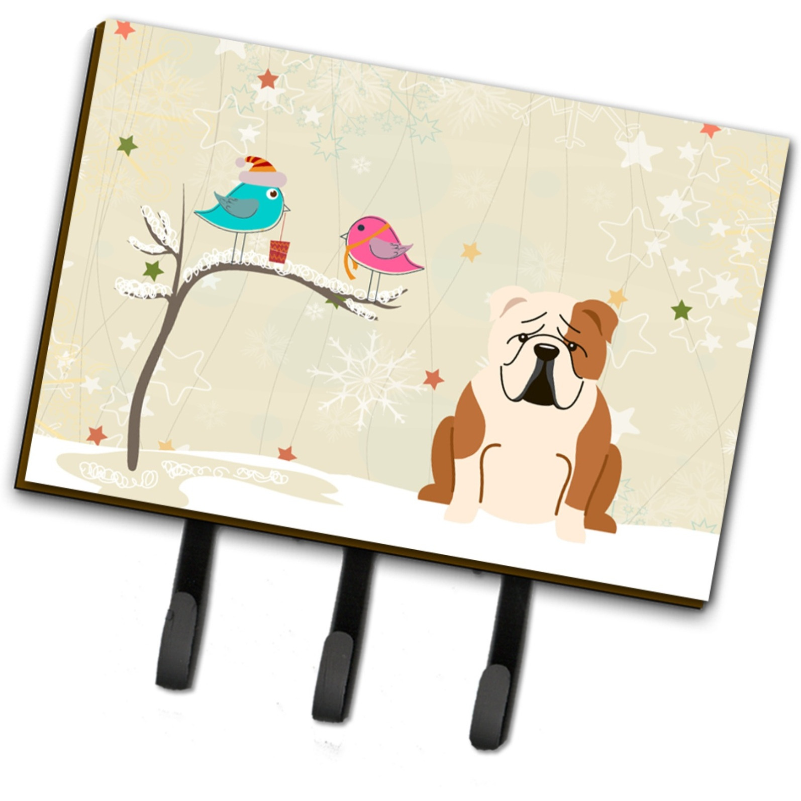 &quotCaroline's Treasures Christmas Presents between Friends English Bulldog Fawn White Leash or Key Holder BB2597TH68, Triple, Multicolor"