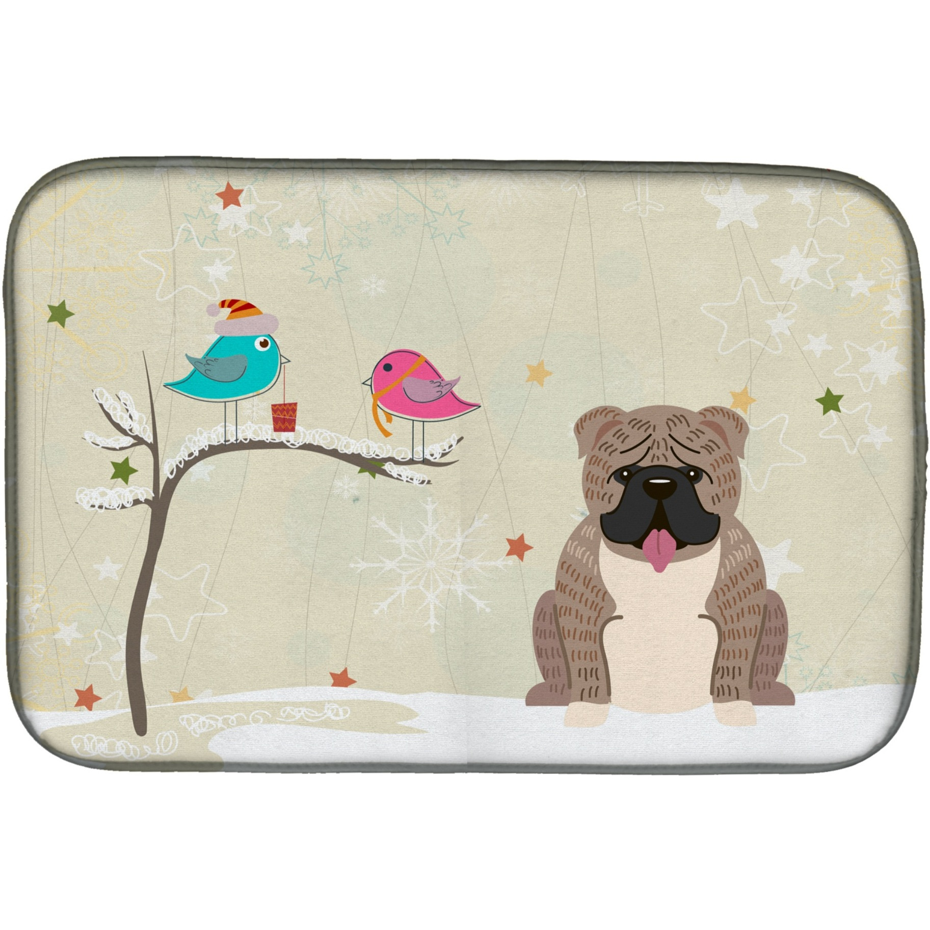 &quotCaroline's Treasures Christmas Presents Between Friends English Bulldog Grey Brindle Dish Drying Mat, 14"" x 21"""