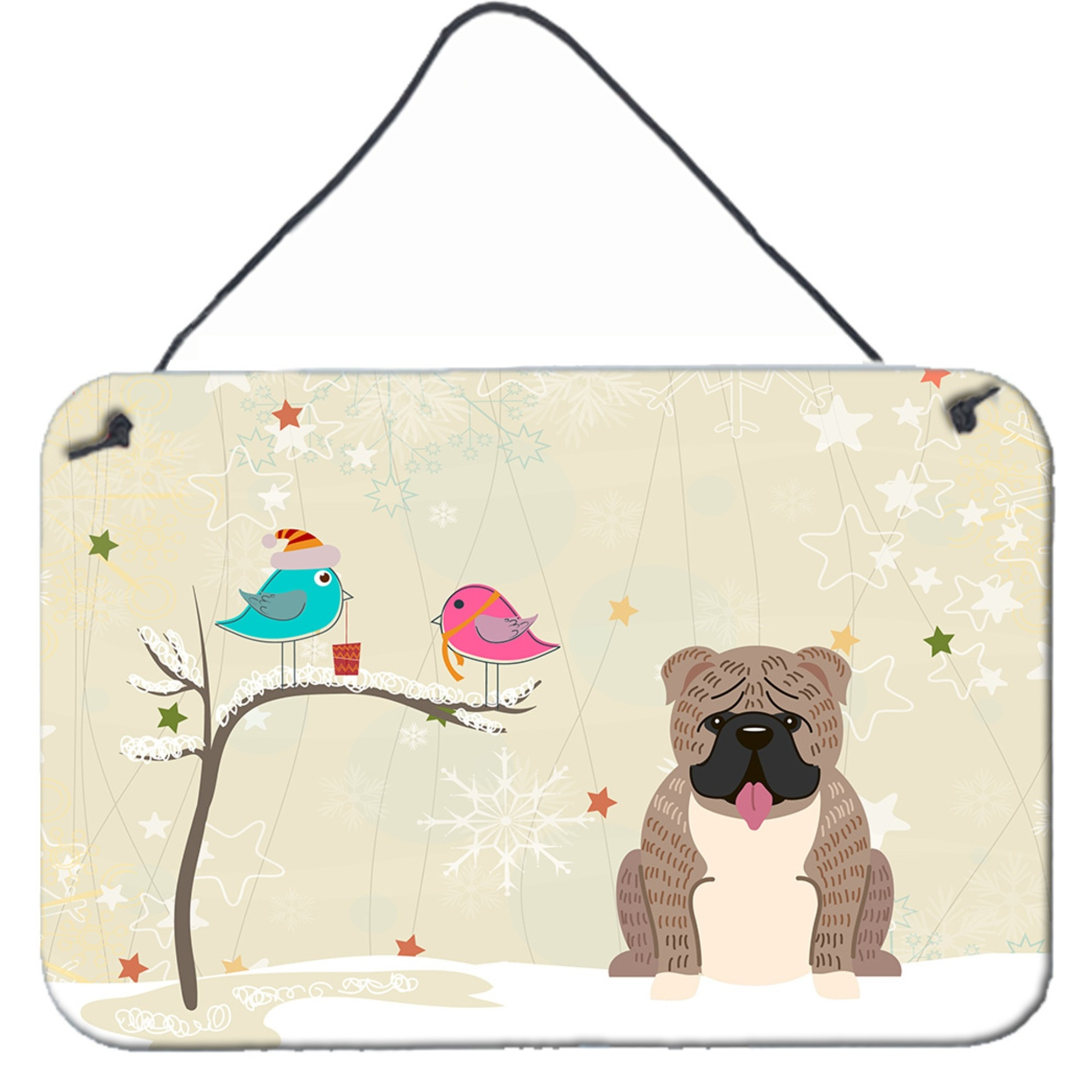 &quotCaroline's Treasures Christmas Presents Friends English Bulldog Grey Brindle Wall or Door Hanging Prints BB2598DS812, 8"" x 12"""
