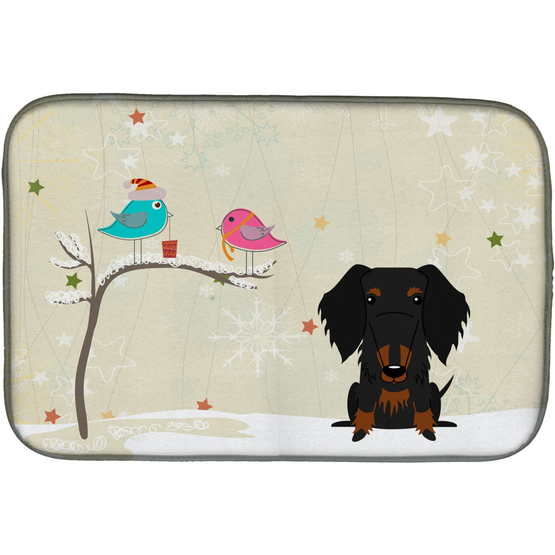 &quotCaroline's Treasures Christmas Presents between Friends Wire Haired Dachshund Black Tan Dish Drying Mat, 14 x 21"