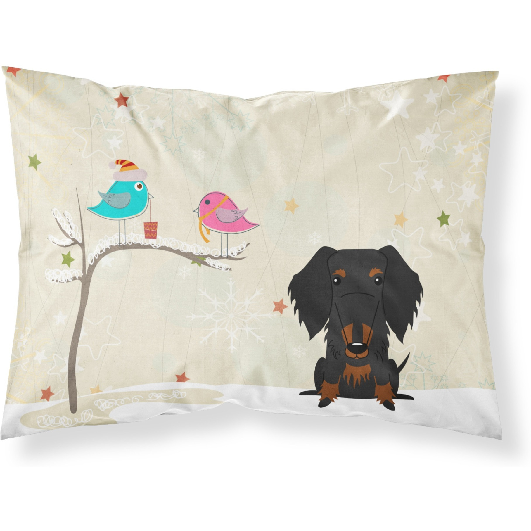 Caroline's Treasures Christmas Presents Friends Wire Haired Dachshund Black Tan Fabric Standard Pillowcase BB2599PILLOWCASE