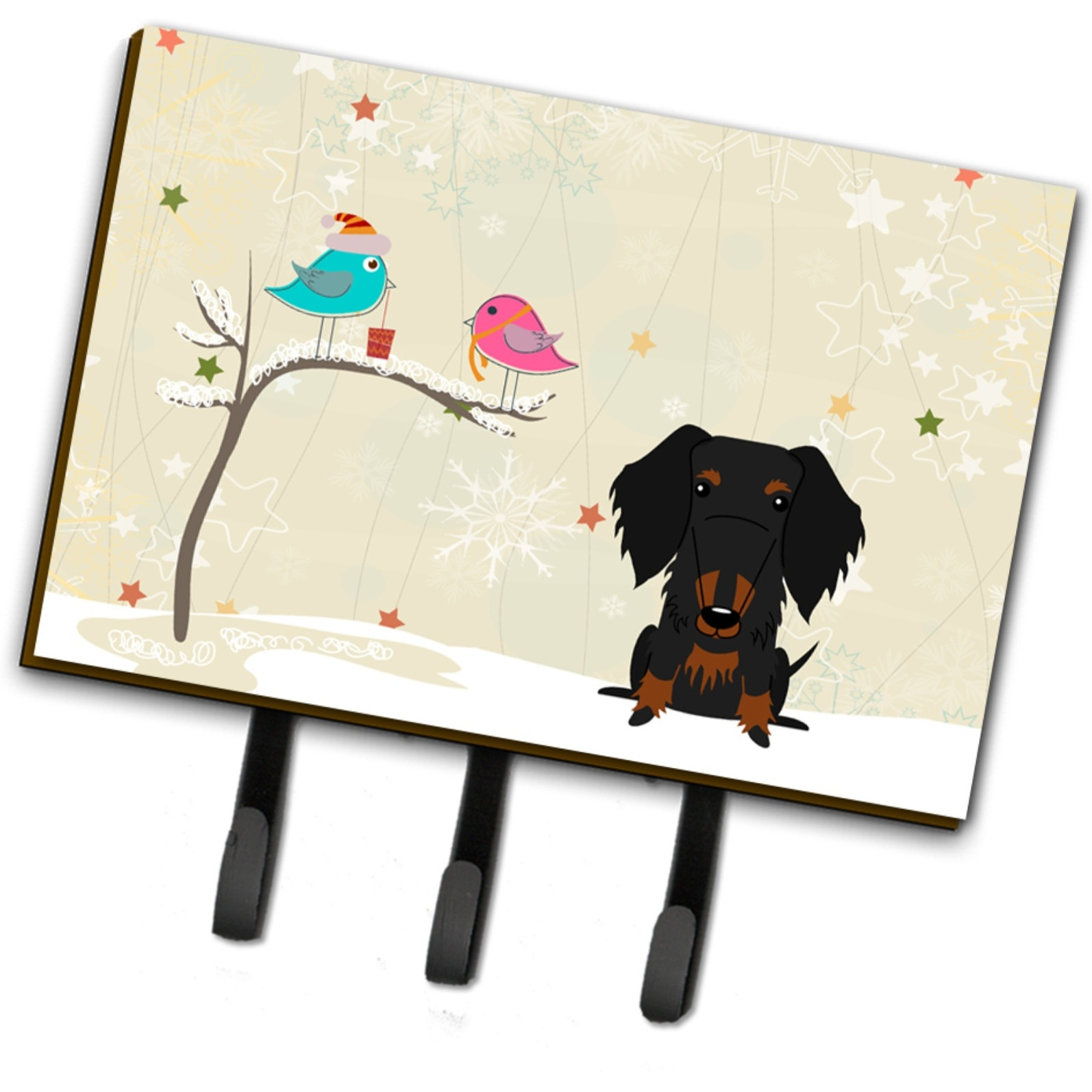 &quotCaroline's Treasures Christmas Presents between Friends Wire Haired Dachshund Black Tan Leash or Key Holder BB2599TH68, Triple, Multicolor"
