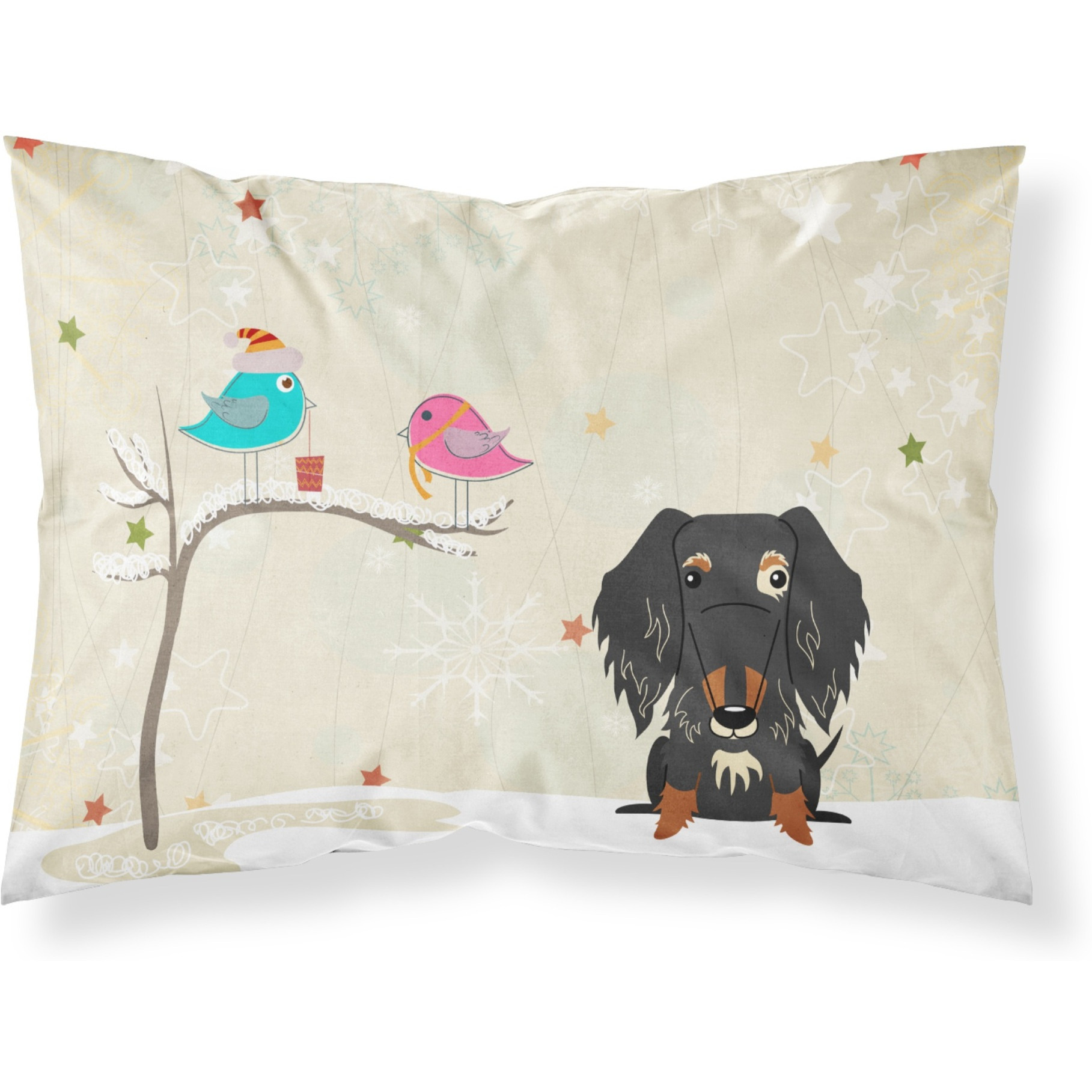 &quotCaroline's Treasures Christmas Presents between Friends Wire Haired Dachshund Dapple Fabric Standard Pillowcase BB2600PILLOWCASE, Multicolor"