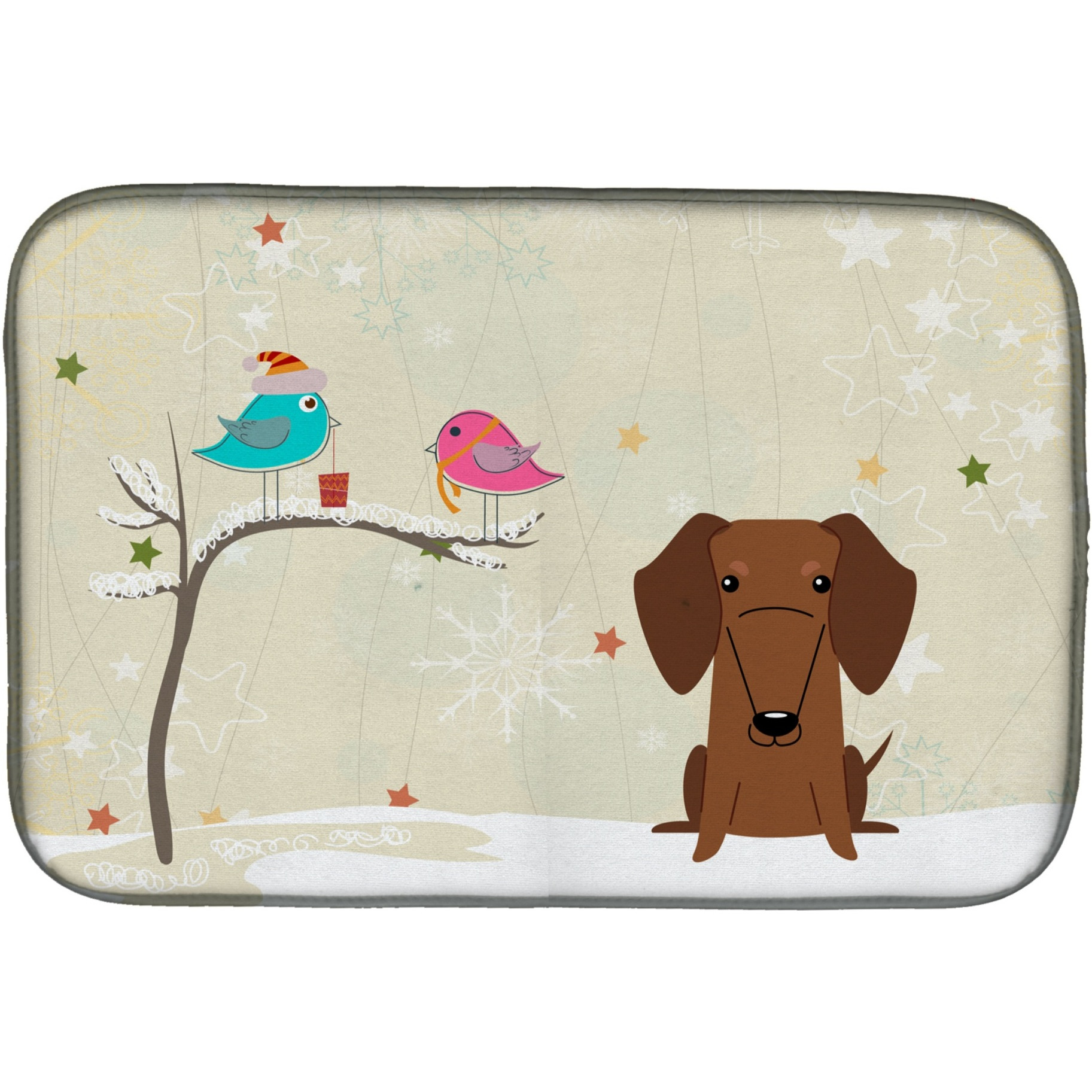 &quotCaroline's Treasures Christmas Presents Between Friends Dachshund Red Brown Dish Drying Mat, 14"" x 21"""