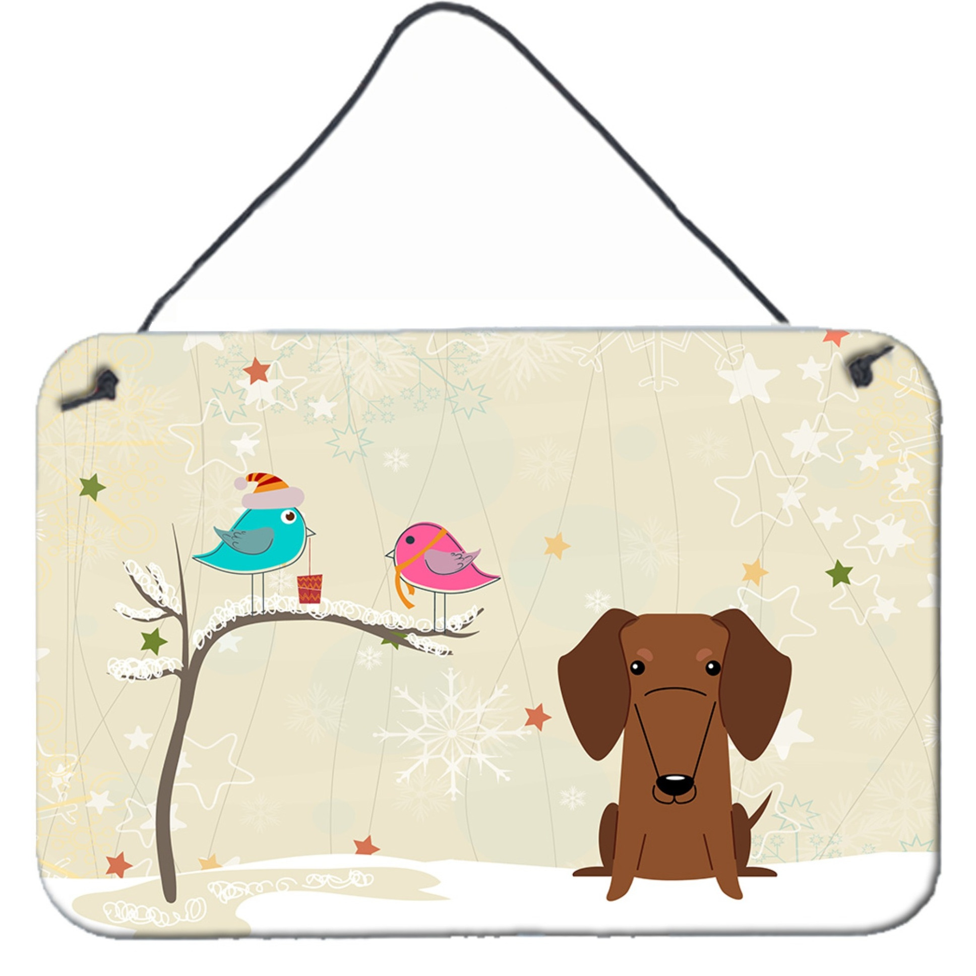 &quotCaroline's Treasures Christmas Presents Friends Dachshund Red Brown Wall or Door Hanging Prints BB2602DS812, 8"" x 12"""