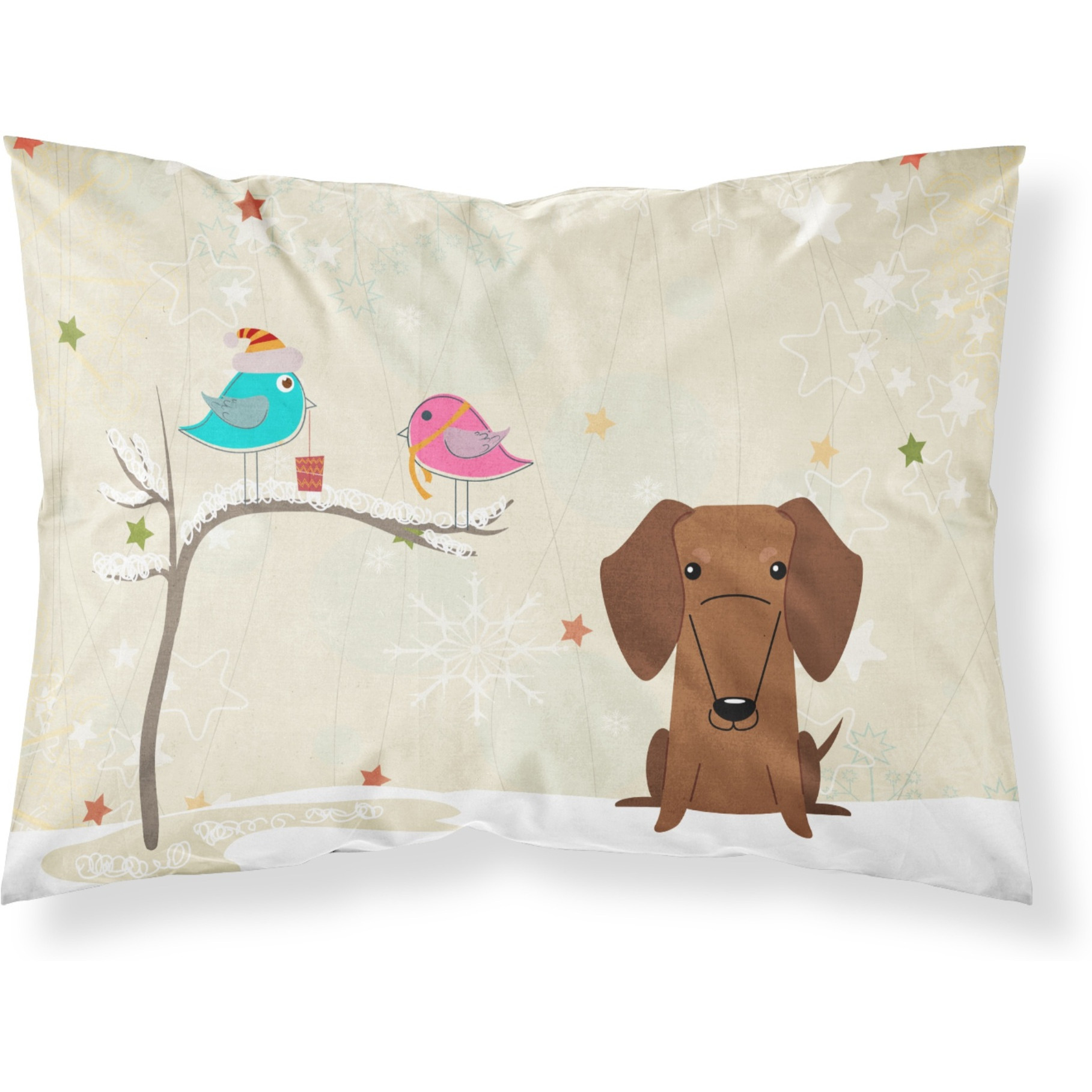 Caroline's Treasures Christmas Presents Friends Dachshund Red Brown Fabric Standard Pillowcase BB2602PILLOWCASE