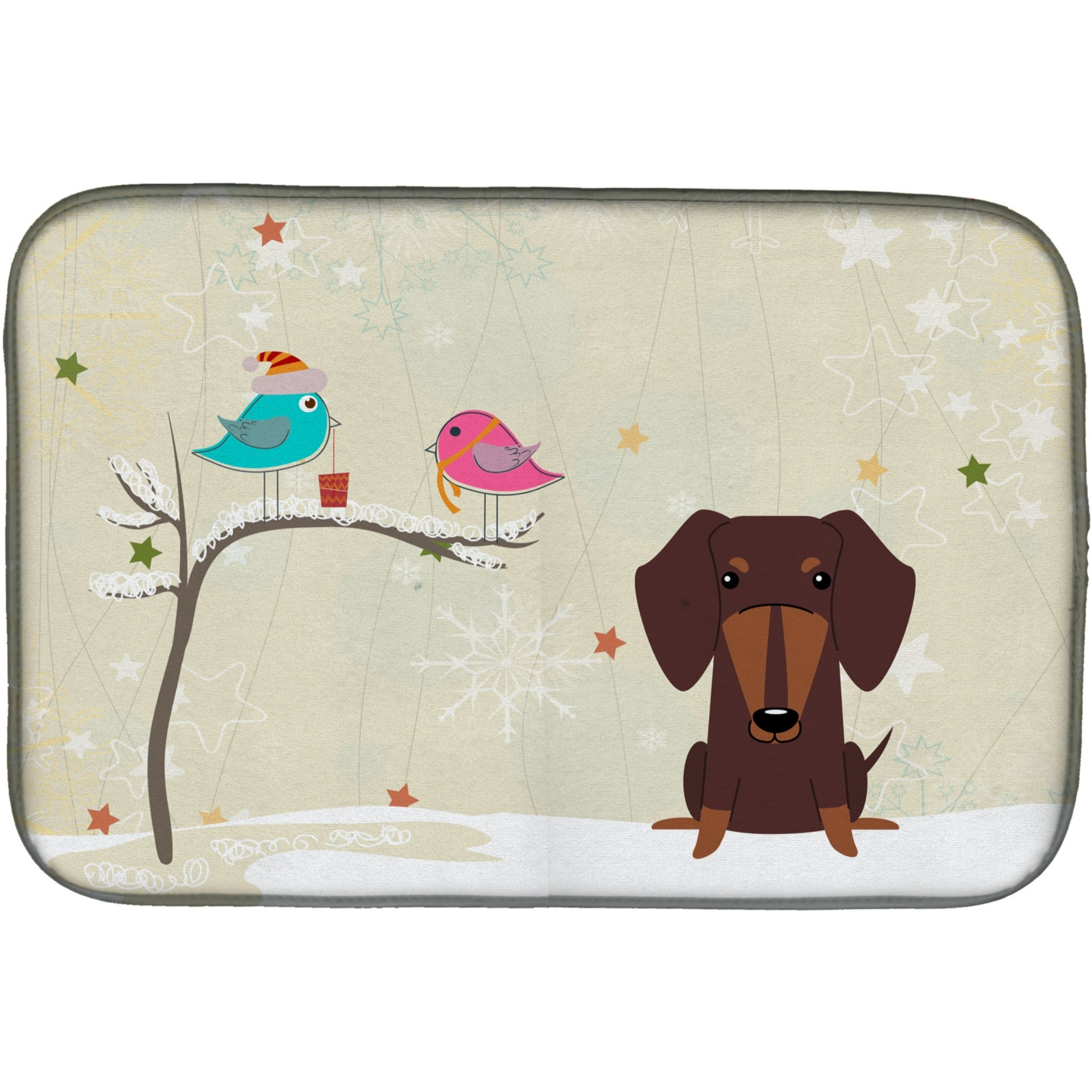 &quotCaroline's Treasures Christmas Presents Between Friends Dachshund Chocolate Dish Drying Mat, 14"" x 21"""
