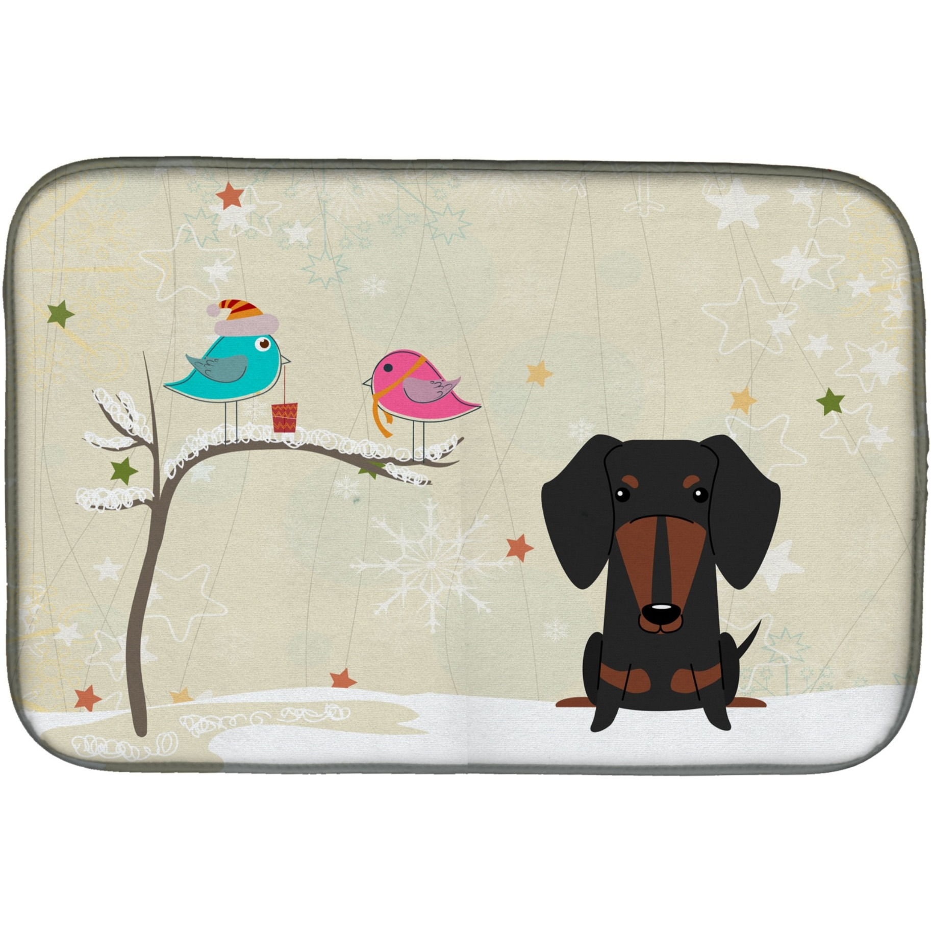 &quotCaroline's Treasures Christmas Presents Between Friends Dachshund Black Tan Dish Drying Mat, 14"" x 21"""