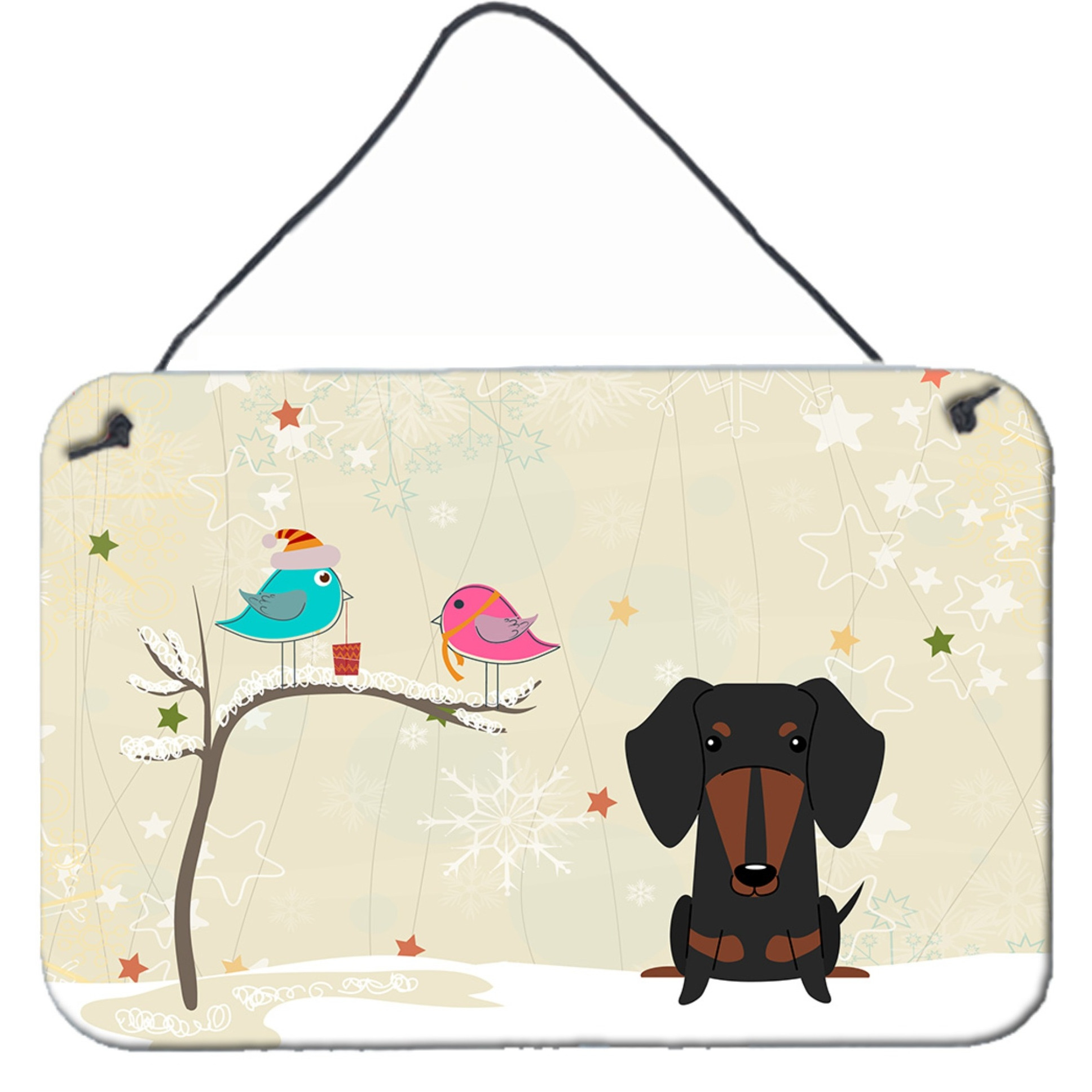 &quotCaroline's Treasures Christmas Presents between Friends Dachshund Black Tan Wall or Door Hanging Prints BB2604DS812, 8"" x 12"", Multicolor"
