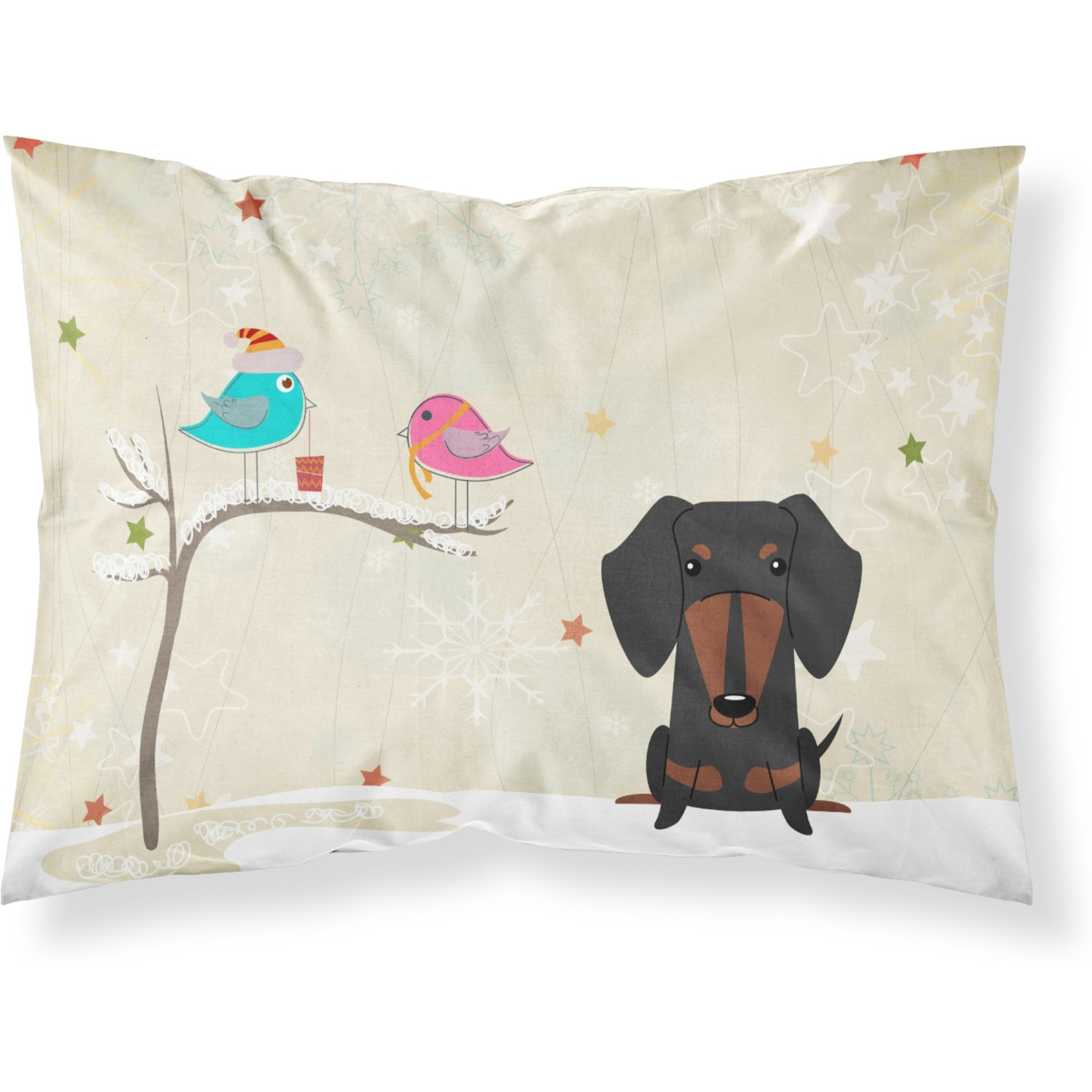 Caroline's Treasures Christmas Presents Friends Dachshund Black Tan Fabric Standard Pillowcase BB2604PILLOWCASE